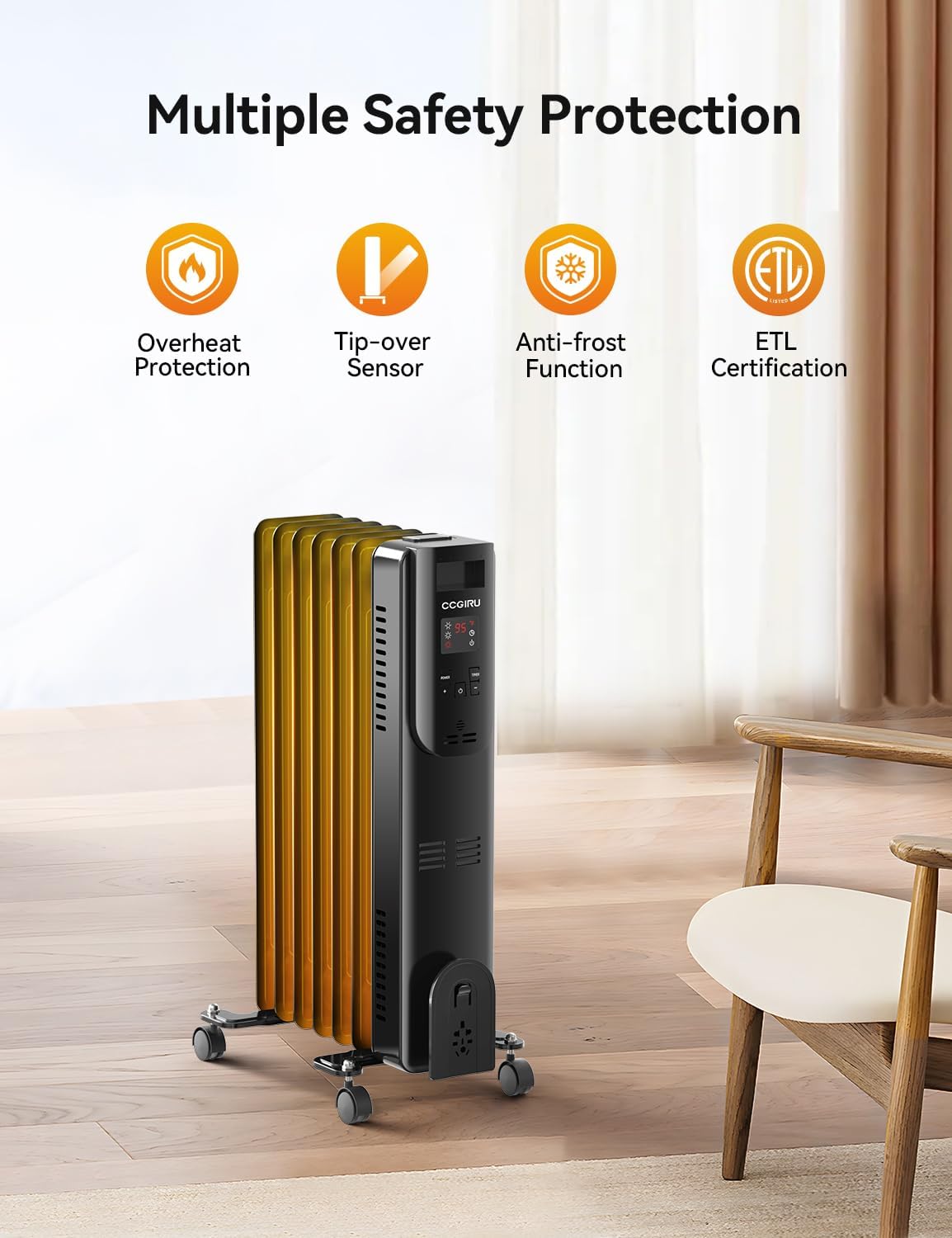 CCGIRU Oil Filled Radiator Heater with Remote Control 1500W