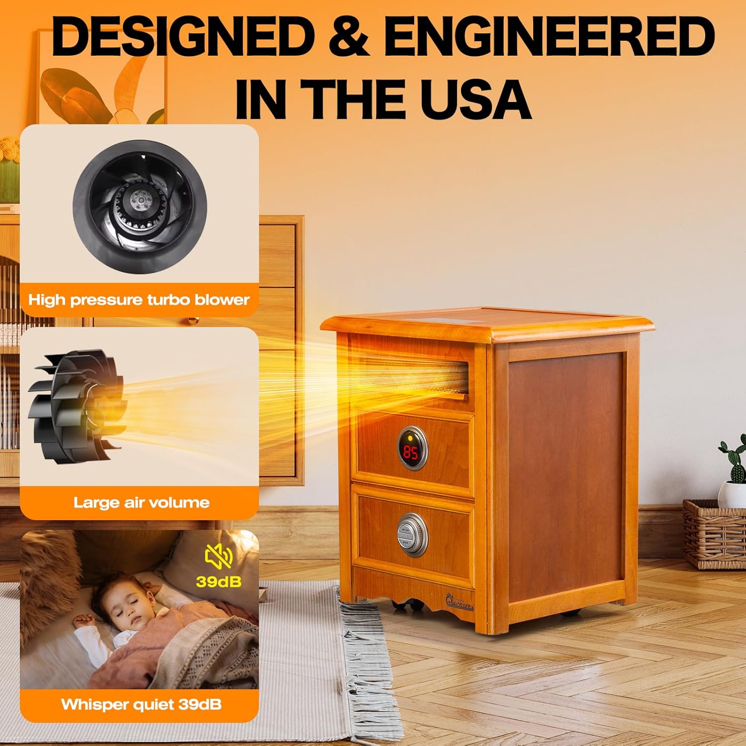 Dr Infrared Heater DR999 1500W Dual Heat Nightstand Cherry
