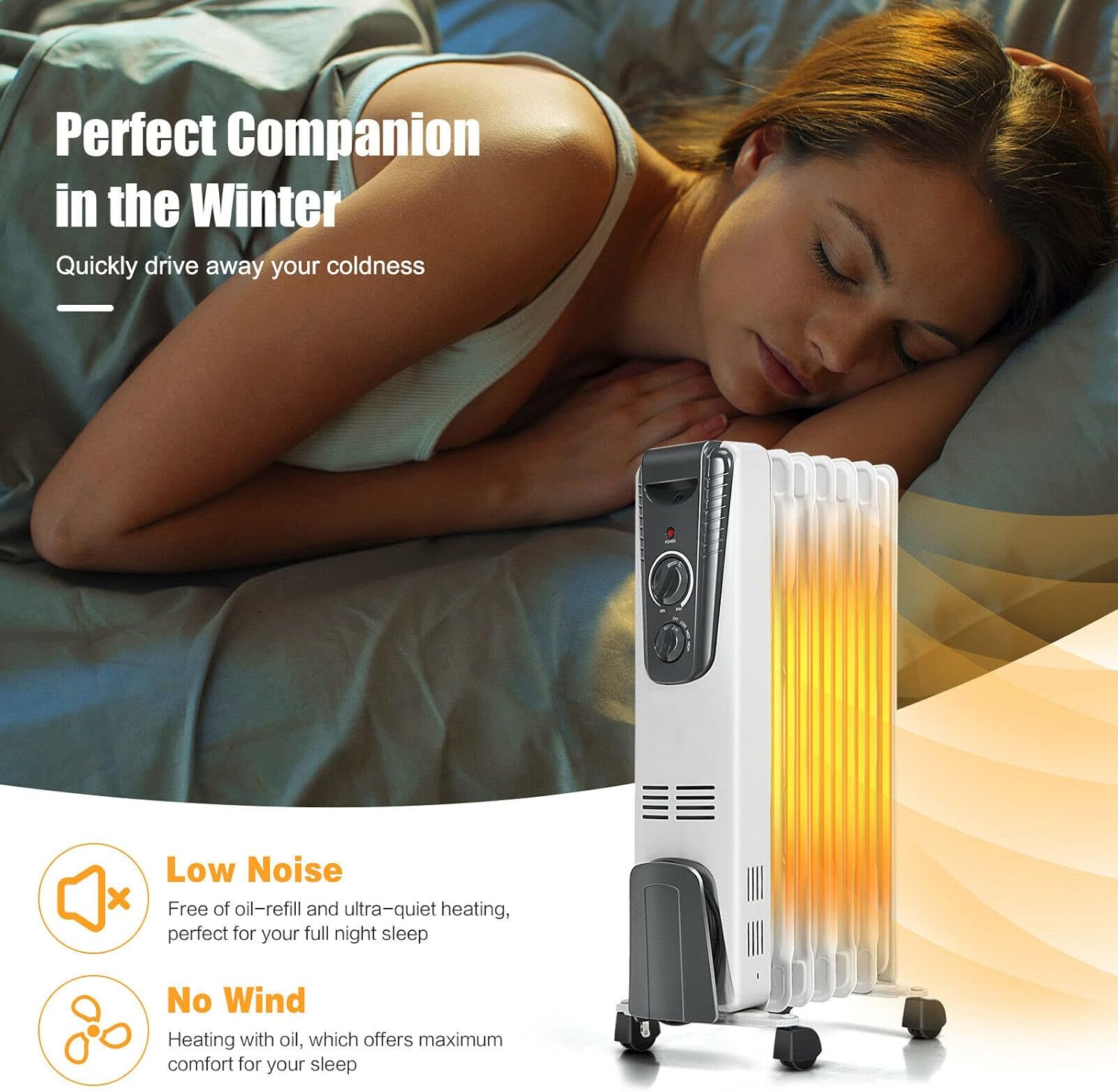 GOFLAME 1500W Electric Oil Filled Radiator Heater with Wheels