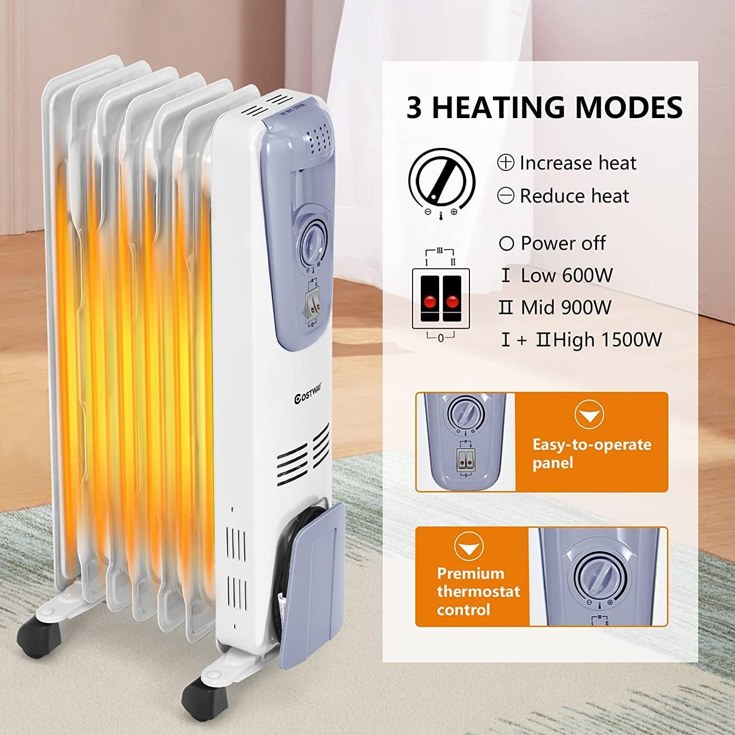 ARLIME 1500W Oil Filled Radiator Heater with 3 Heat Settings