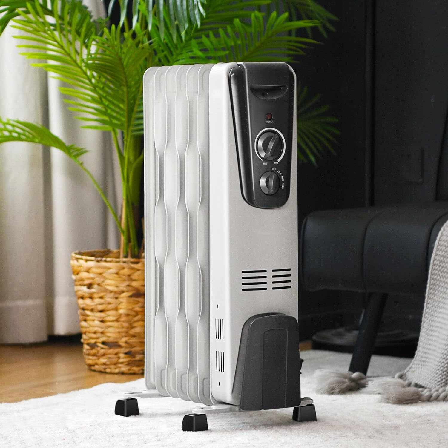 GOFLAME 1500W Electric Oil Filled Radiator Heater with Wheels