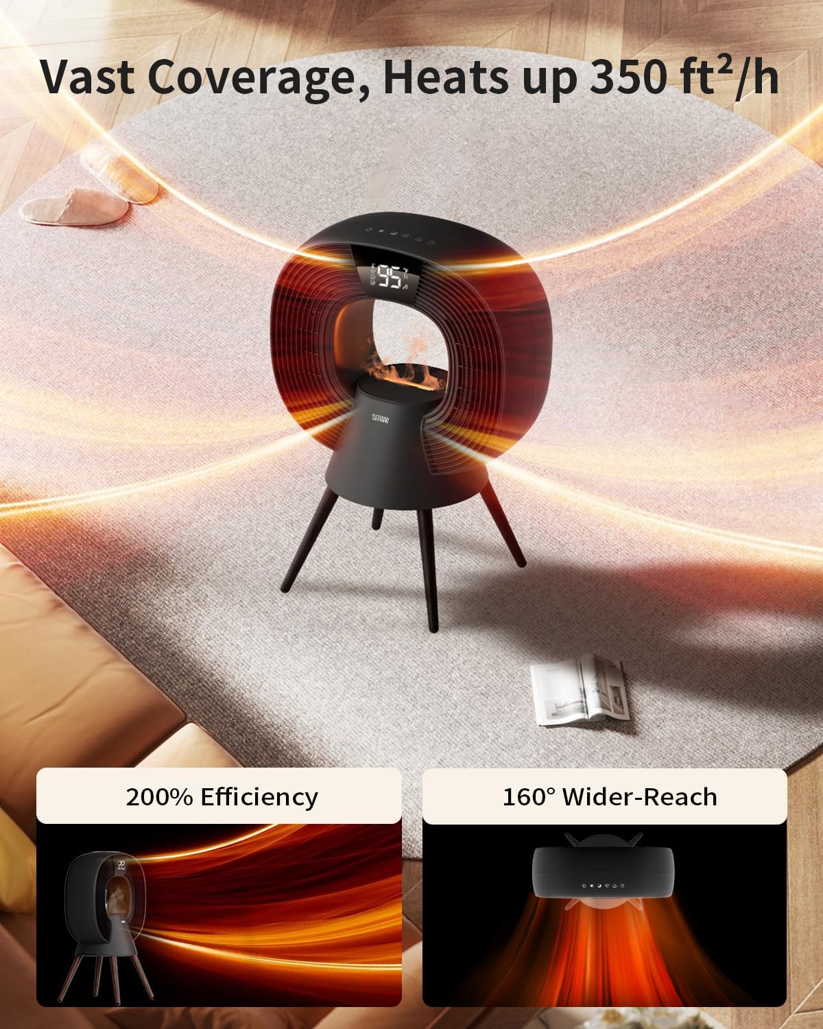 Sothing Star 3-in-1 Space Heater with Humidifier and Flame Light