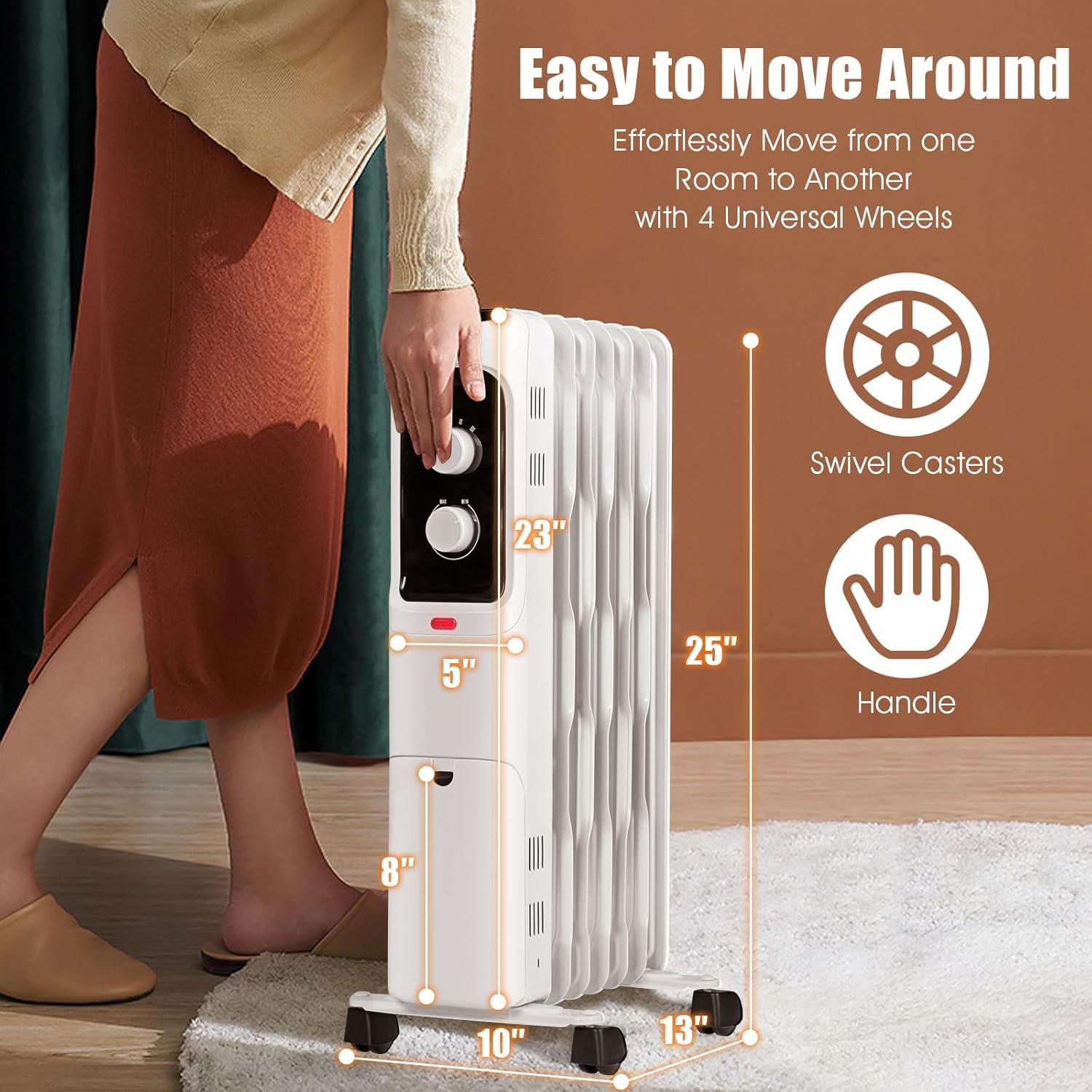KOTEK Oil Filled Radiator Heater 1500W with Adjustable Thermostat