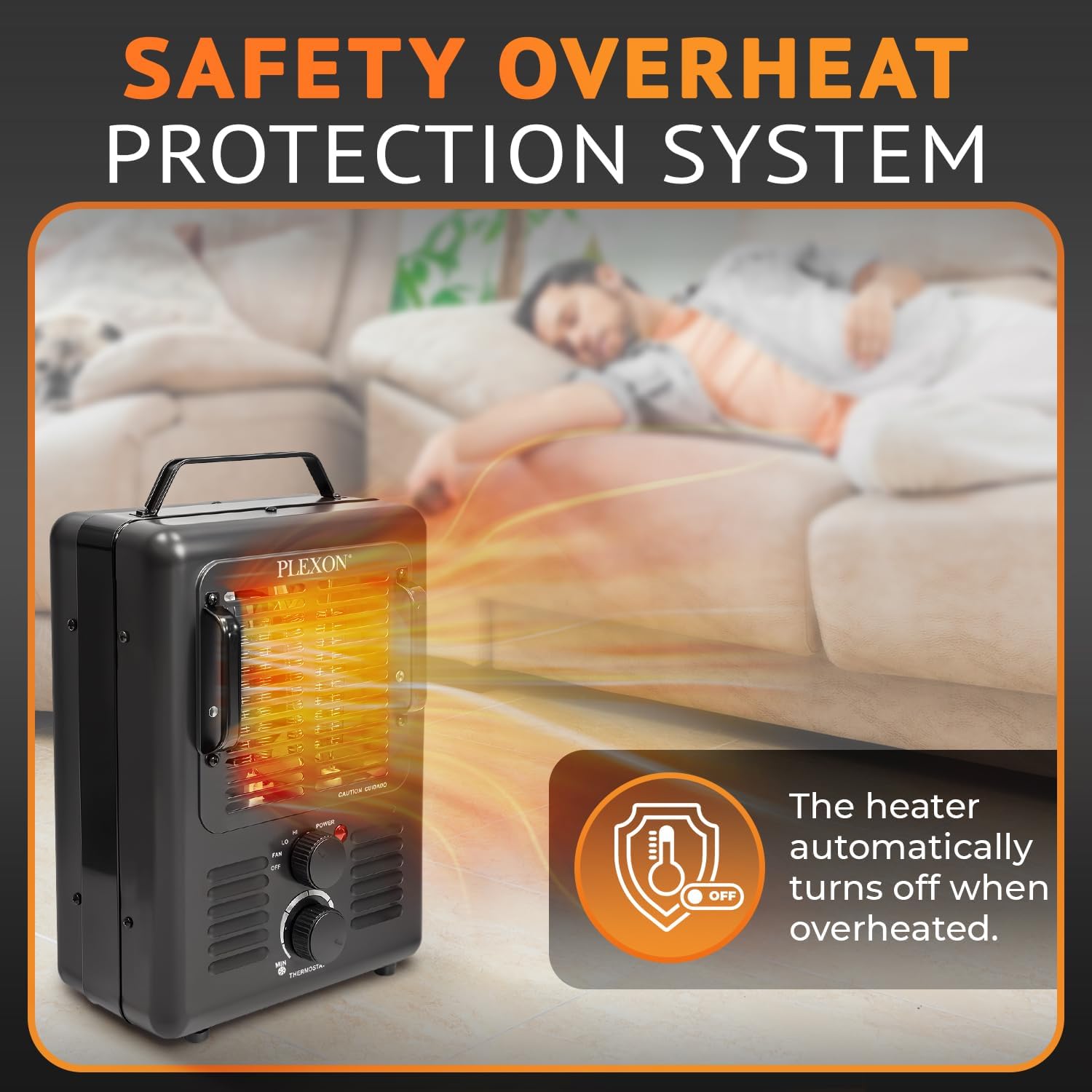 Plexon 1500W Electric Space Heater with Thermostat and Safety Features