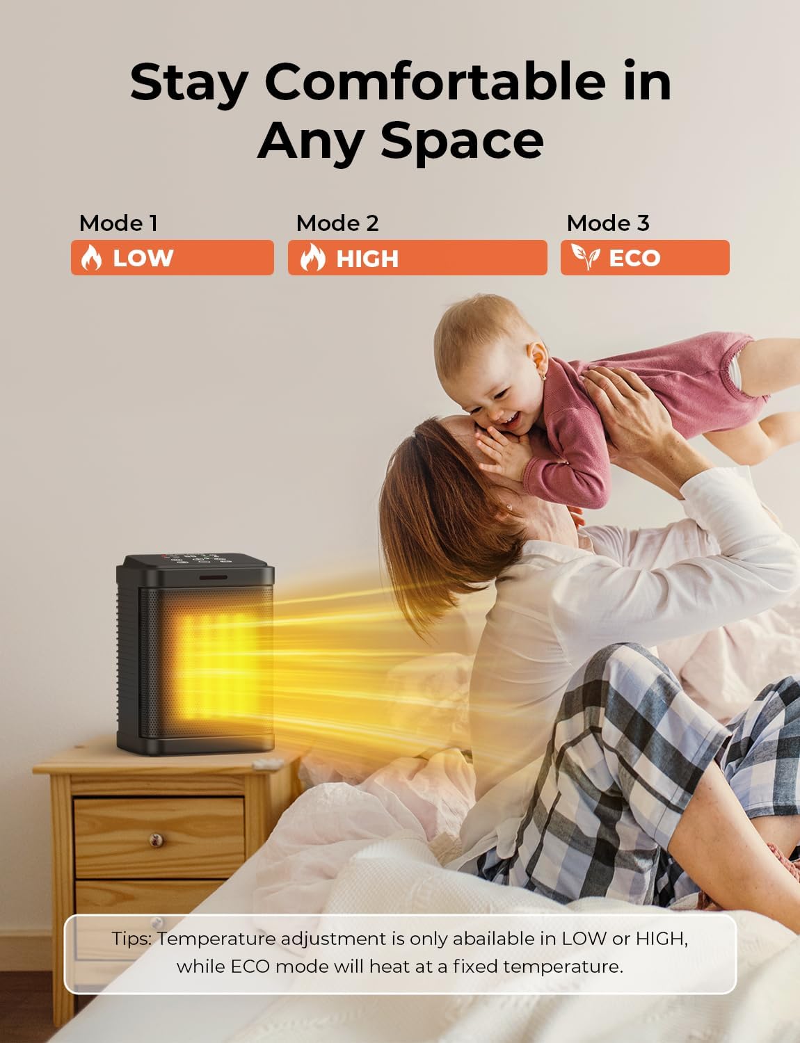 Oprunsy Electric Heater with Digital Thermostat and Child Lock