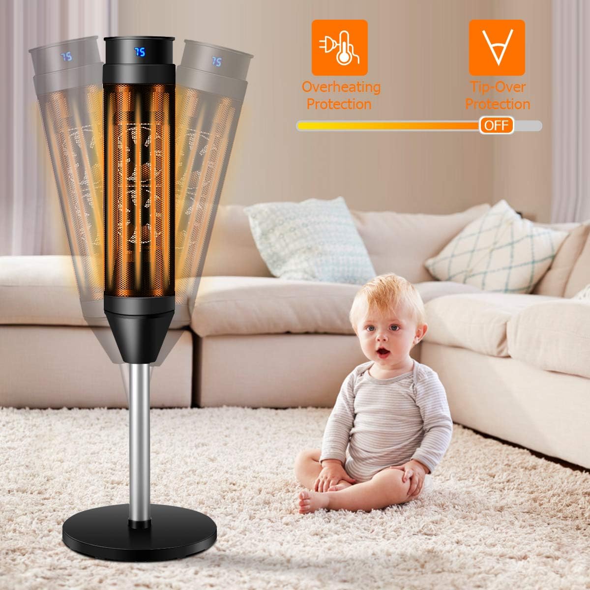 GOFLAME Oscillating Ceramic Space Heater with Remote Control