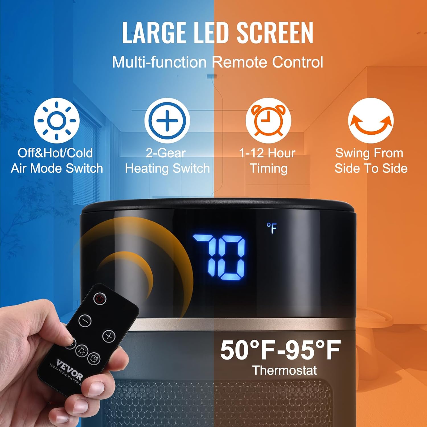 VEVOR Electric Space Heater with Thermostat and Remote Control