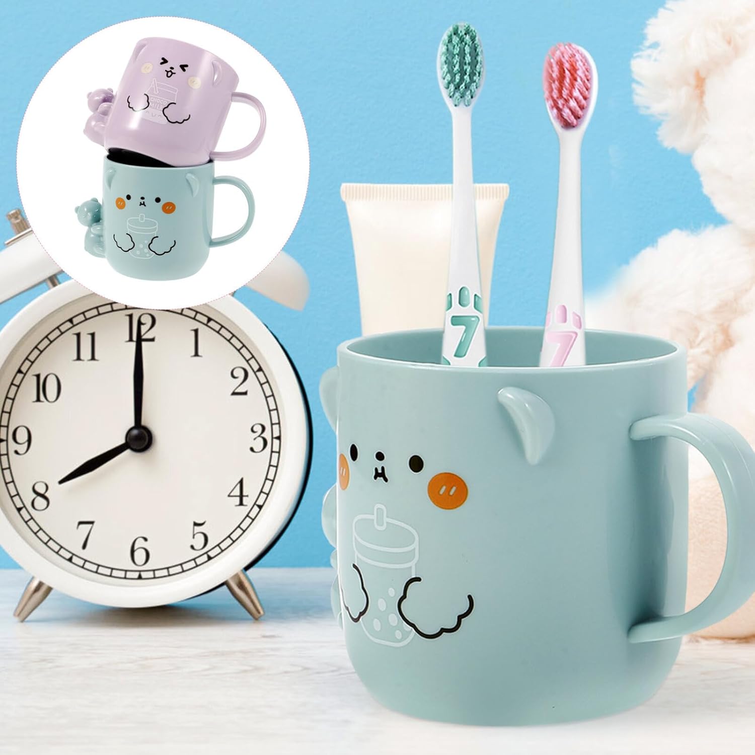 Cute Cartoon Plastic Toothbrush Cups 2 Pcs Reusable