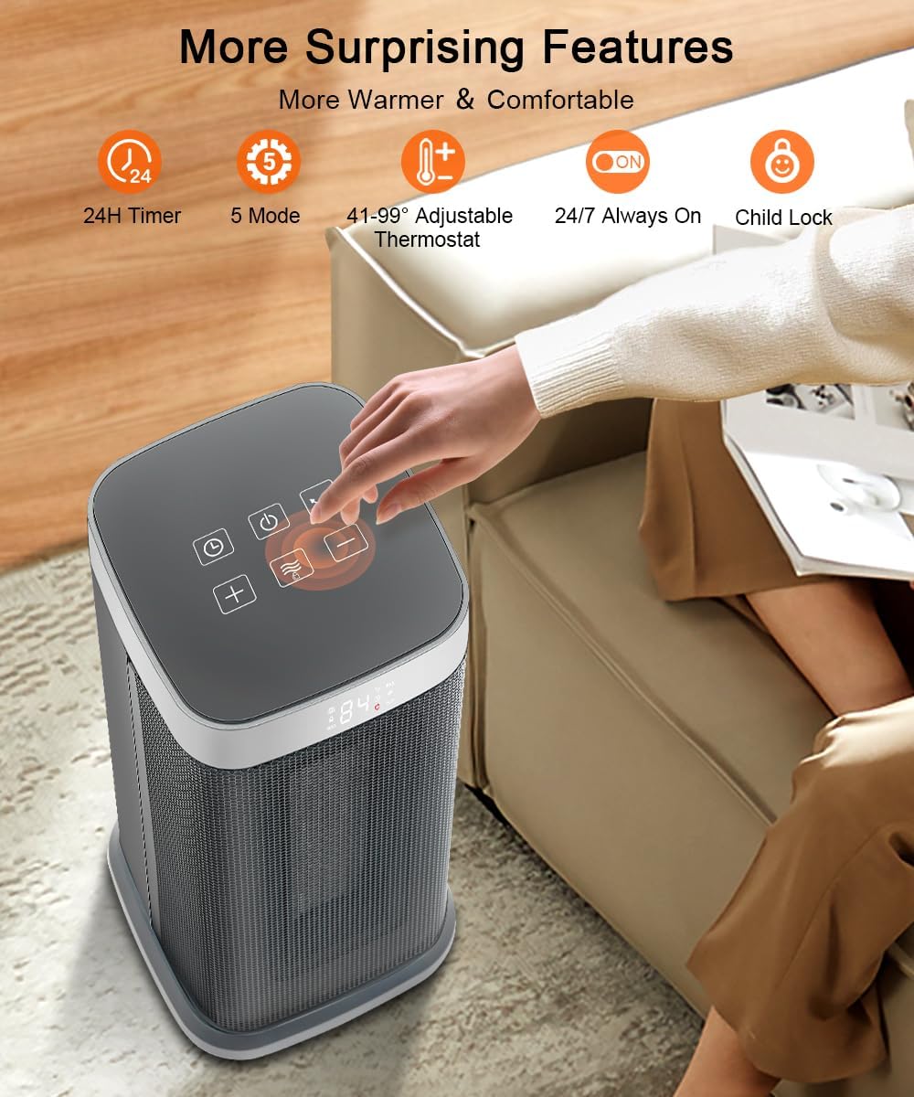 Sunnote 1500W Electric Space Heater with 80 Oscillating and 5 Modes