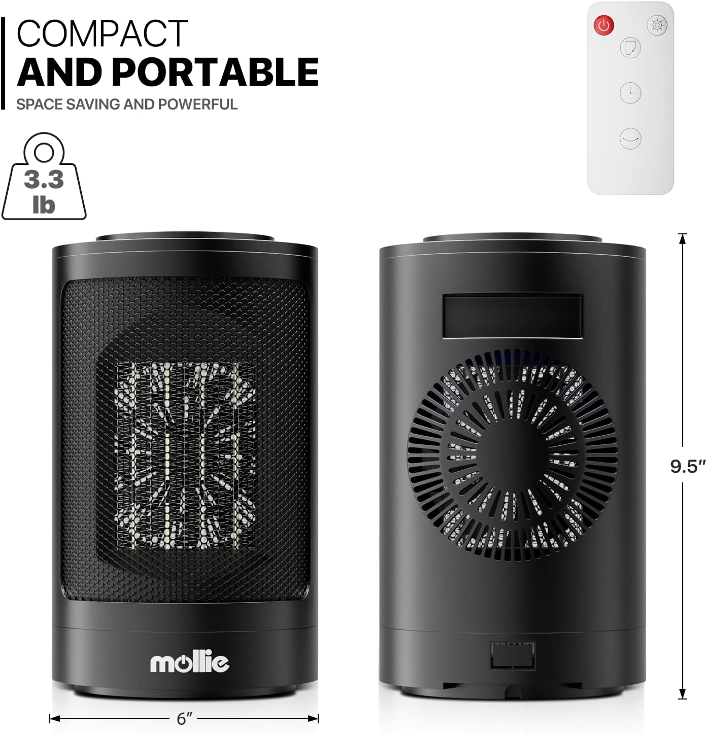 MoNiBloom 3-Mode Electric Space Heater with Safety Features and Remote Control