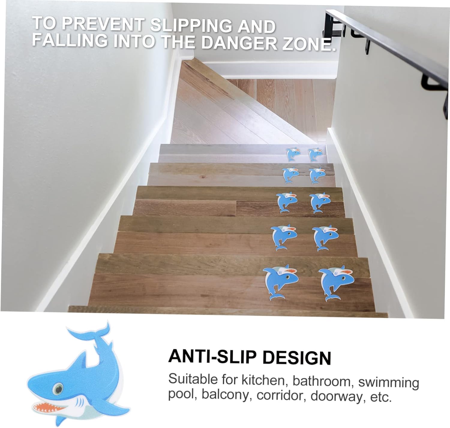 HAKIDZEL 5Pcs Shark Shape Non-Slip Adhesive Bathroom Decals