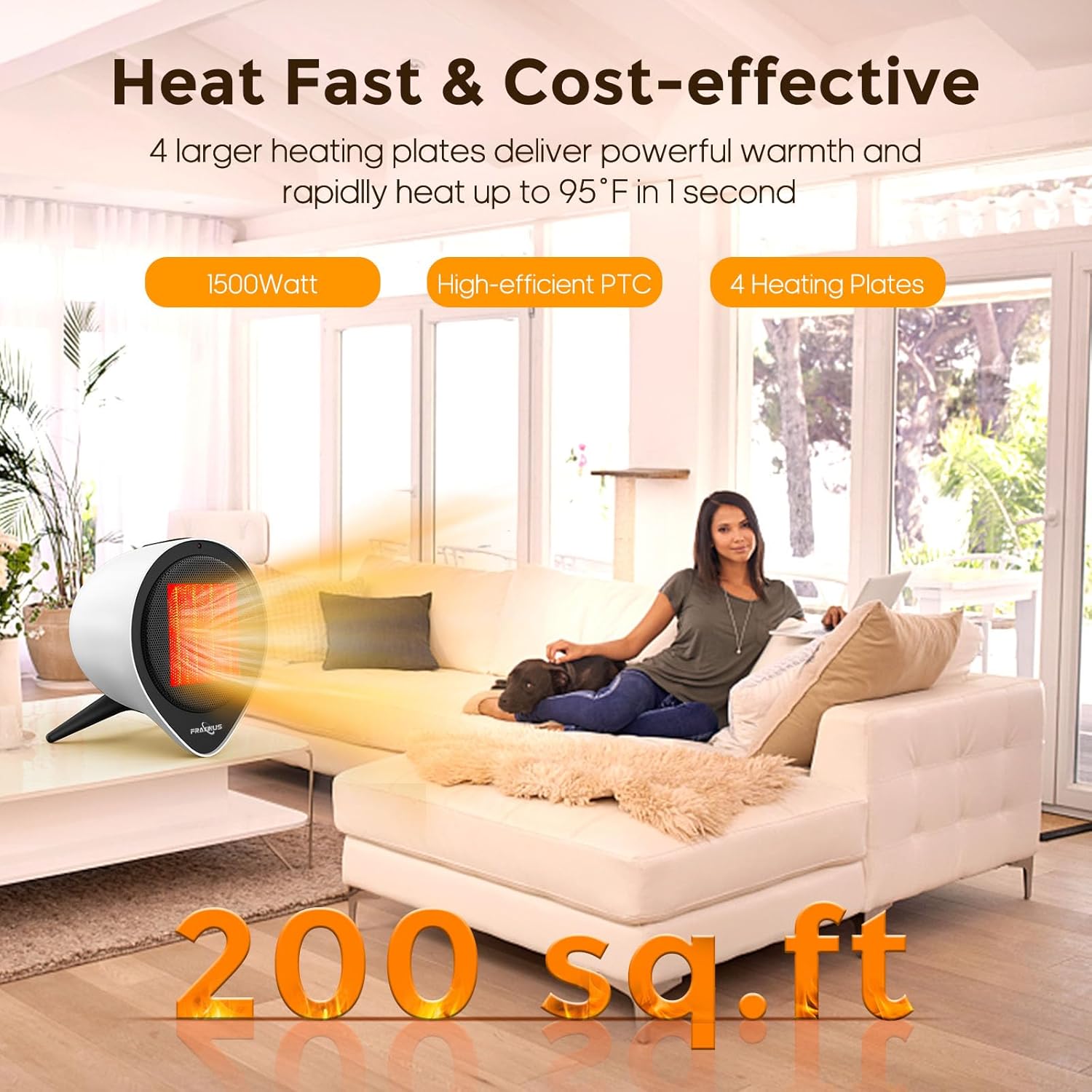 Fraxinus 1500W Ceramic Heater with 15H Timer and Safety Features