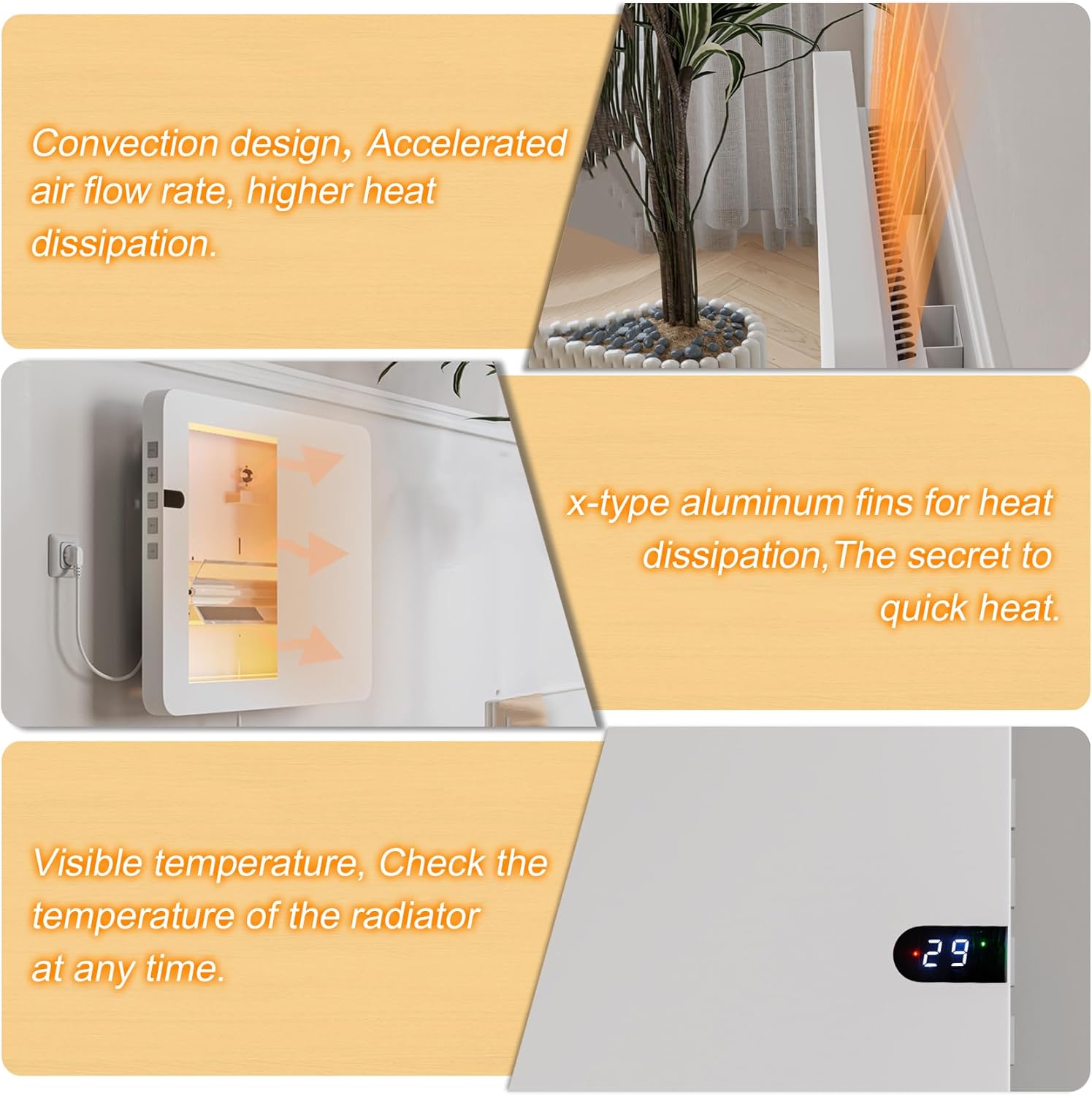 AHDFY Quiet Electric Wall Heater with Convection Technology