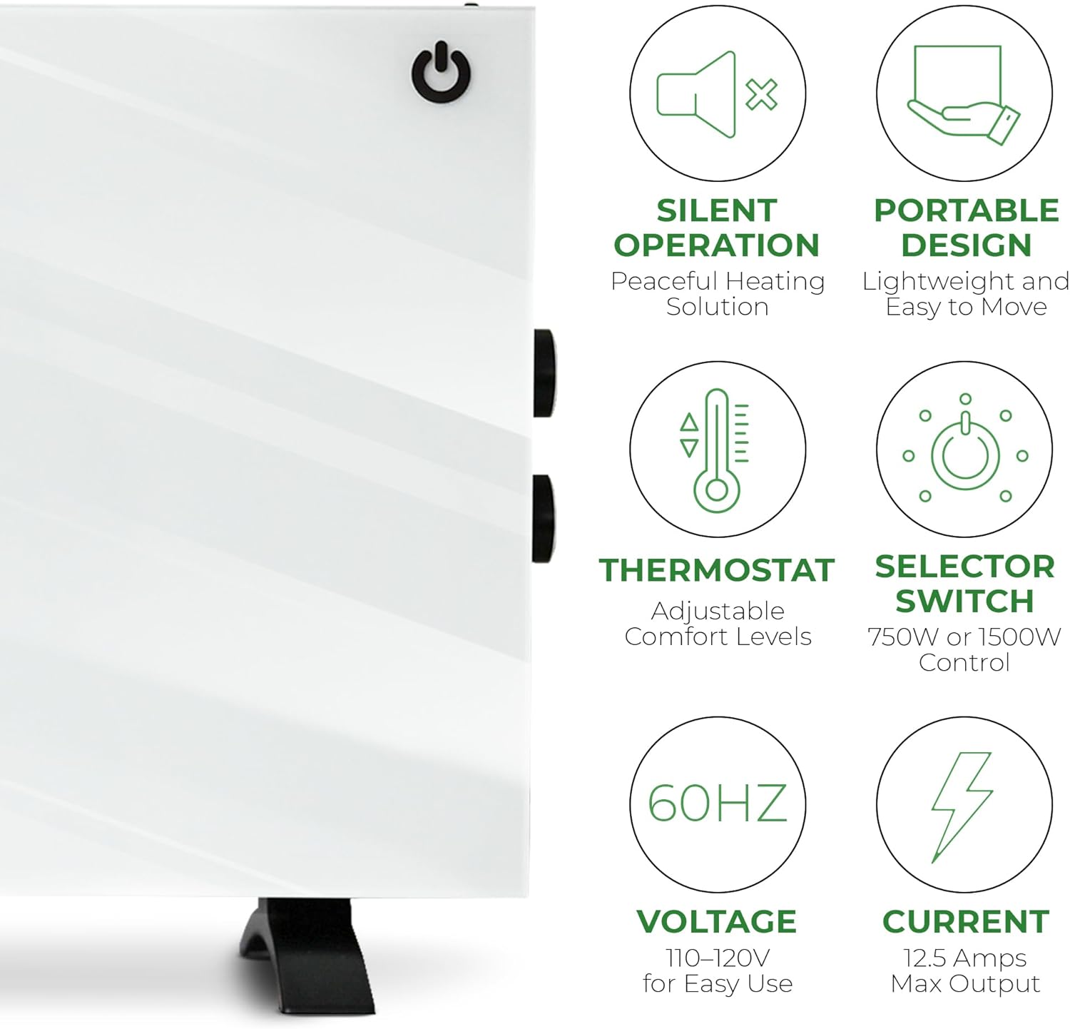 EconoHome Convection Heater - 750W 1500W Quiet Clean