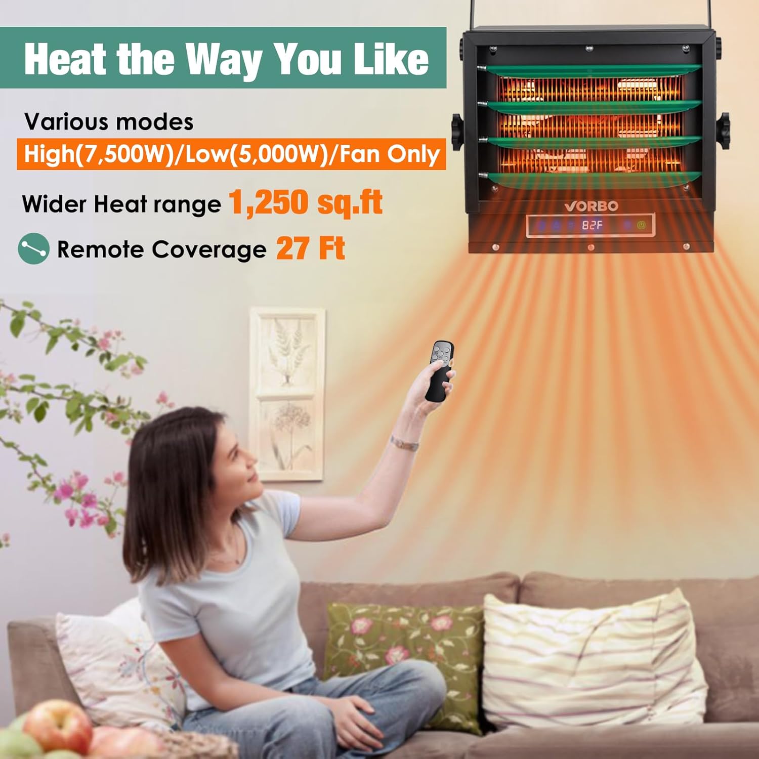 VORBO 7500W Electric Garage Heater with Remote 1
