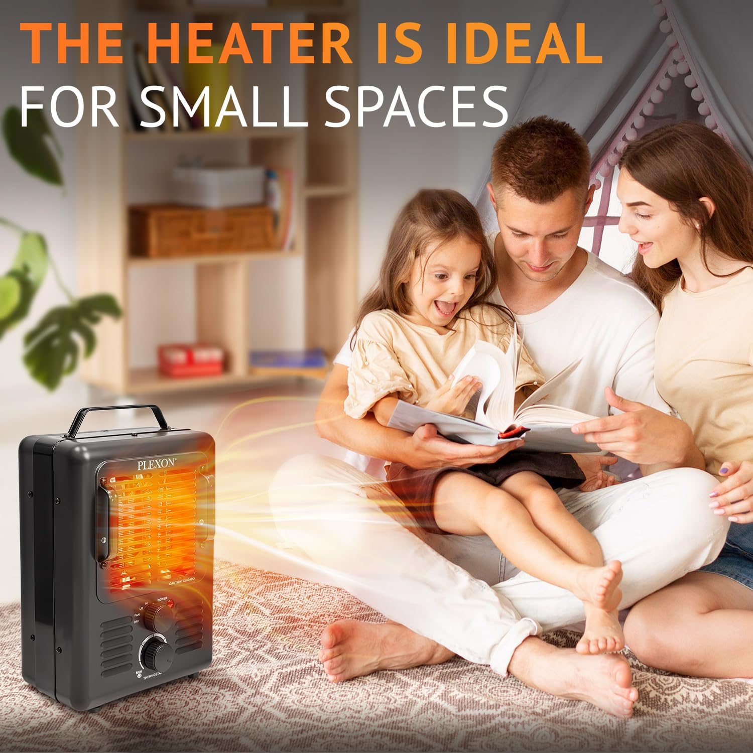 Plexon 1500W Electric Space Heater with Thermostat and Safety Features