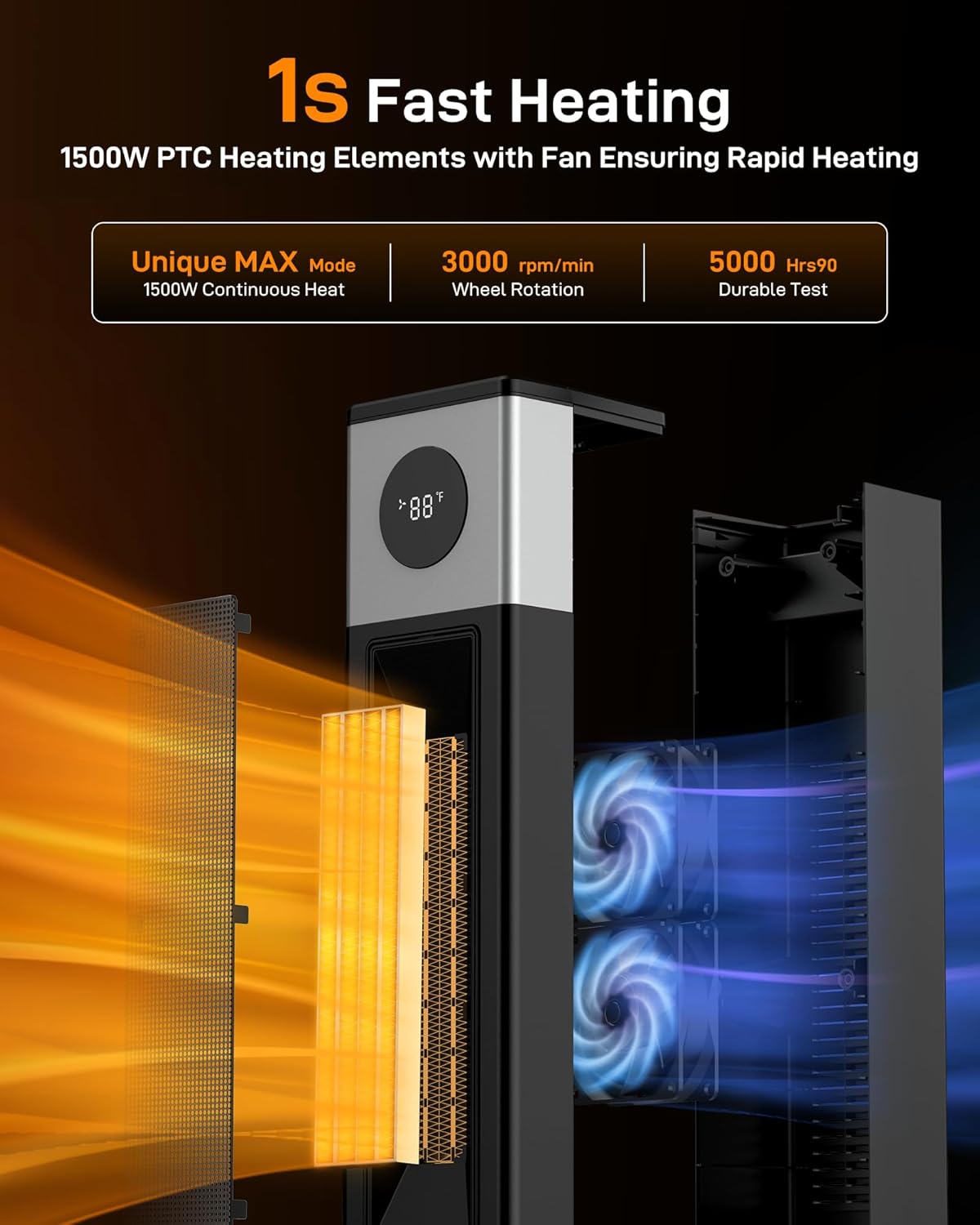 Domenow 33 Ceramic Tower Space Heater with 3D Flame and Timer