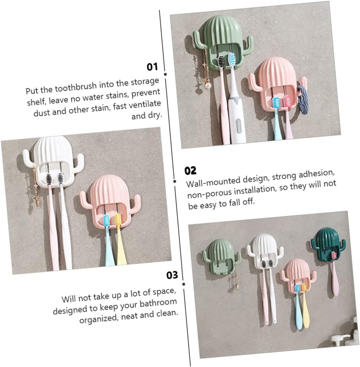 PRETYZOOM Cactus Toothbrush Holder Wall Mount