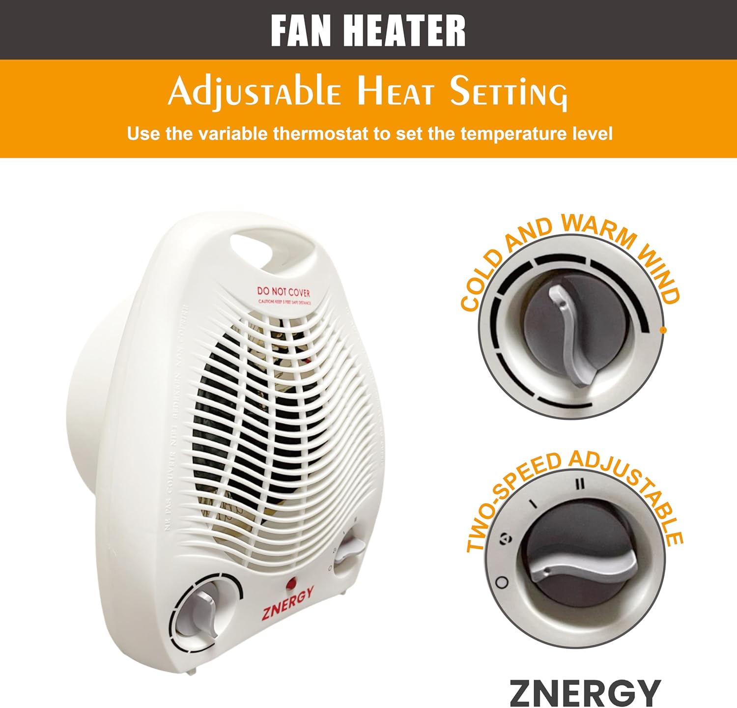 ZNERGY 1500W Fan Heater with 3 Heat Settings
