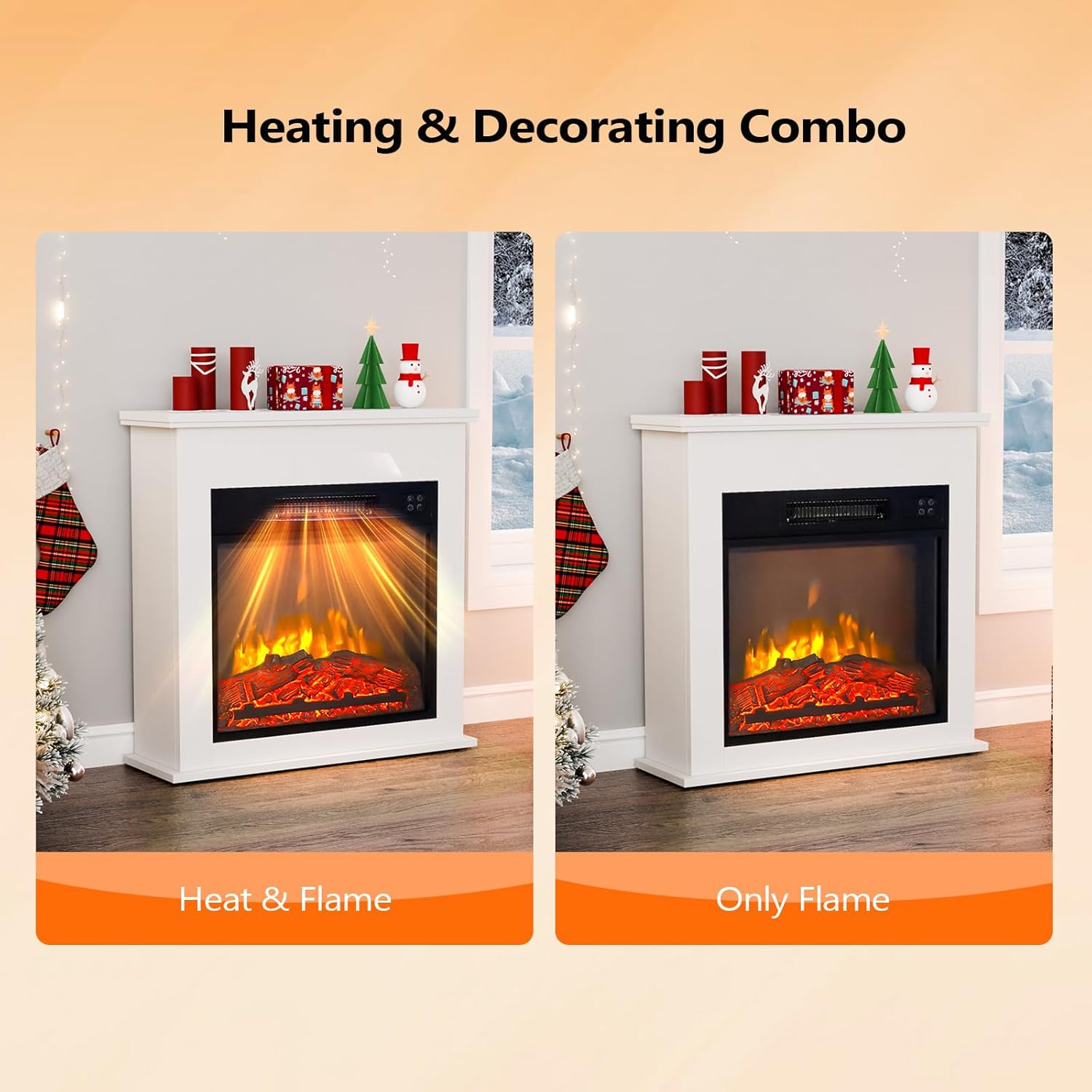 Bonnlo 25W Electric Fireplace with White Wood Mantel and Remote Control