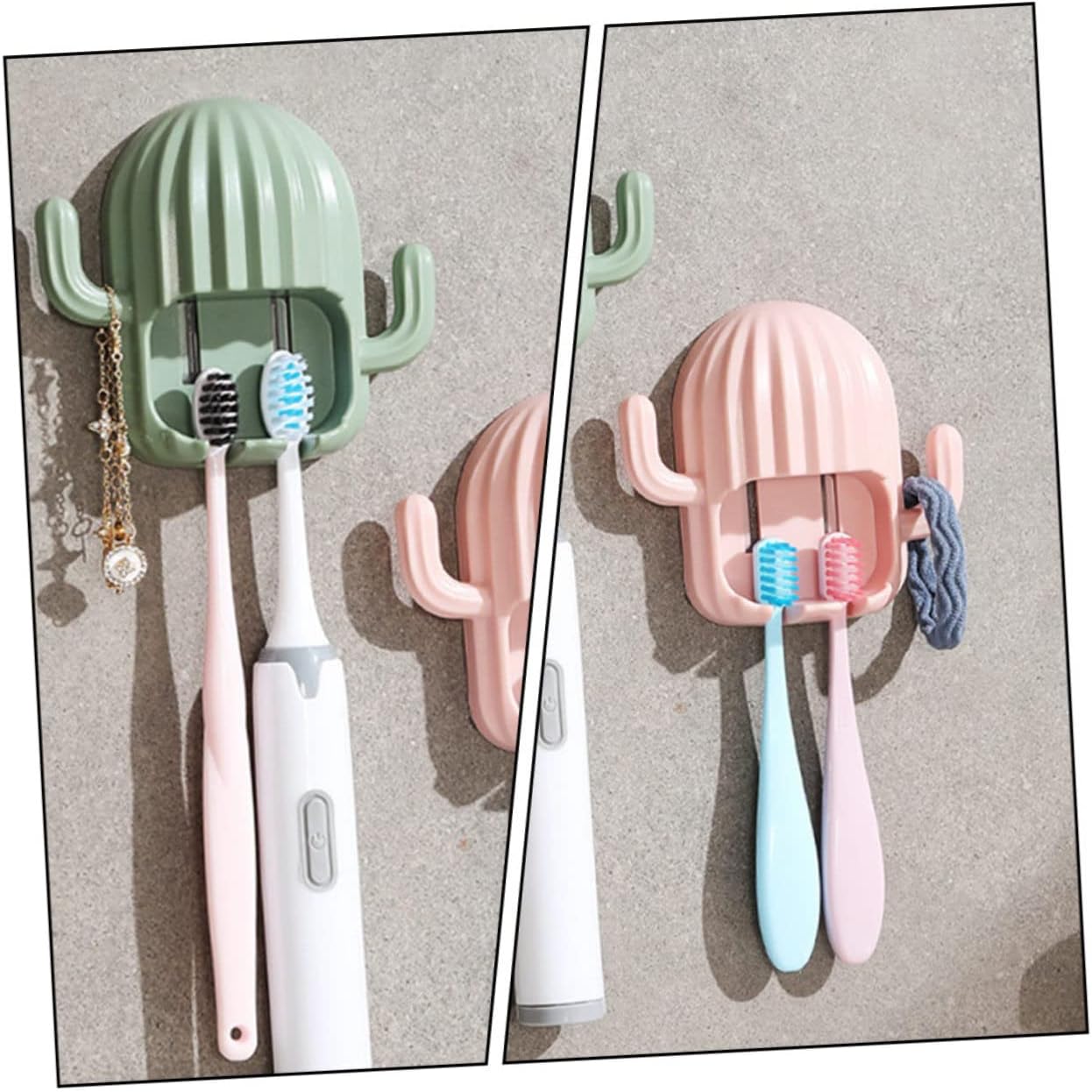 FONDOTIN 4Pcs Cactus Wall Mounted Toothbrush Holder
