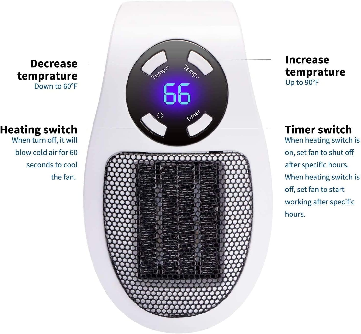 GiveBest 350W Electric Space Heater with Timer and Thermostat