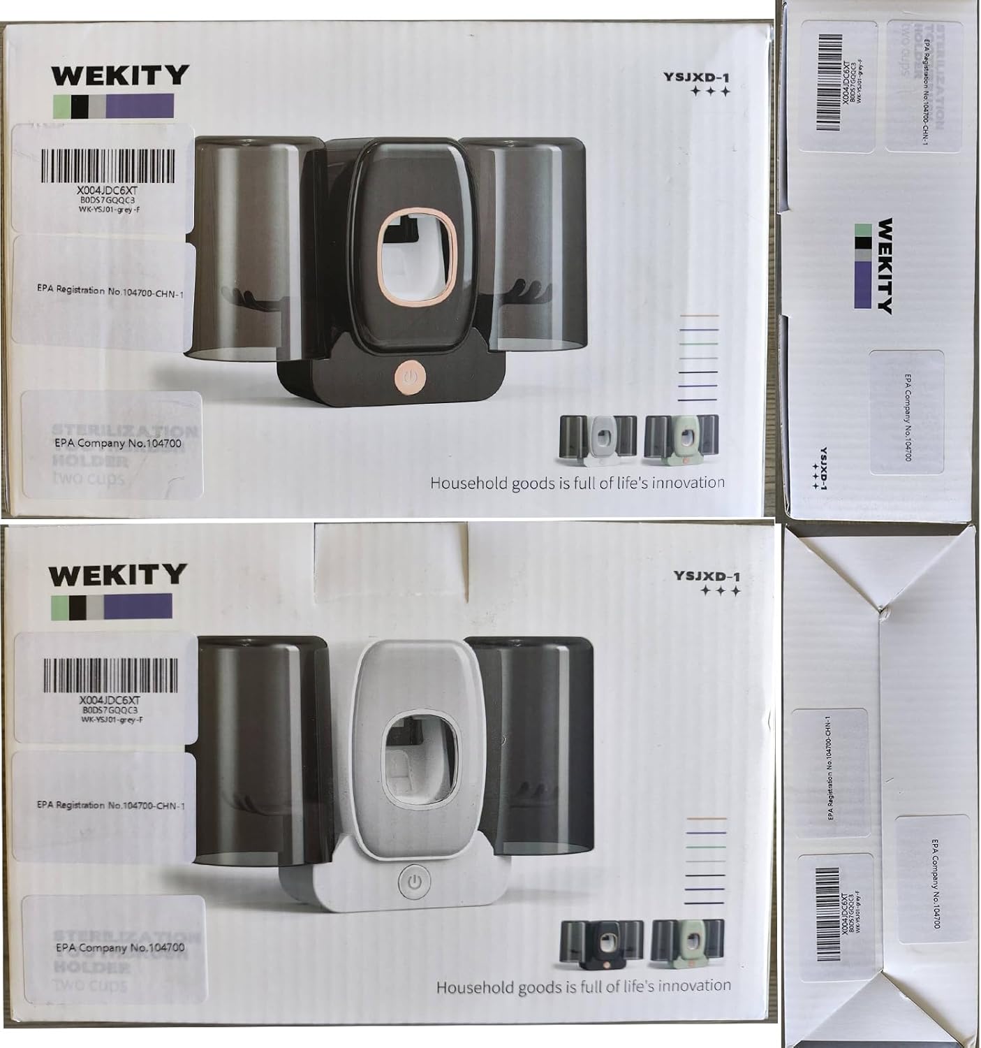 Wekity 4-Slot Electric Toothbrush Holder with Toothpaste Dispenser Grey