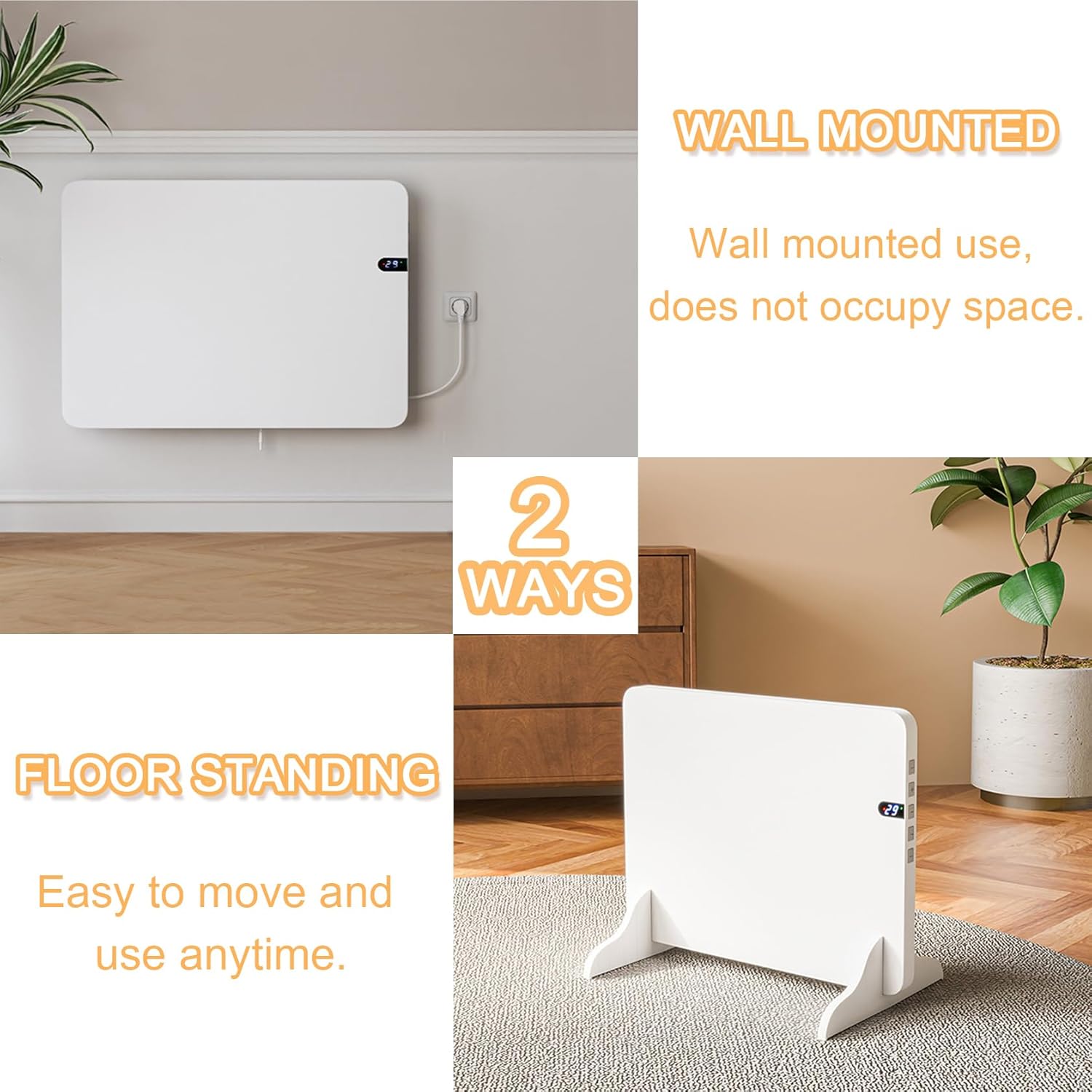 AHDFY Quiet Electric Wall Heater with Convection Technology