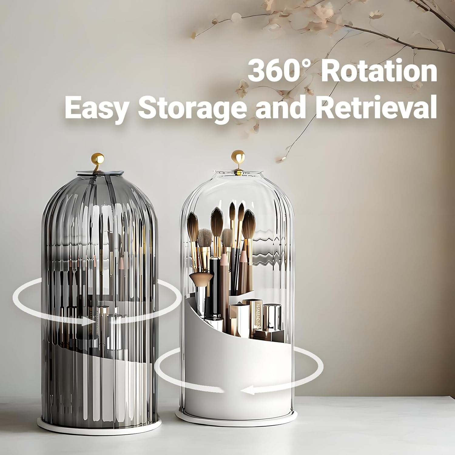 Concealed Toothbrush Holder with 360 Rotating Lid for Bathroom Counter