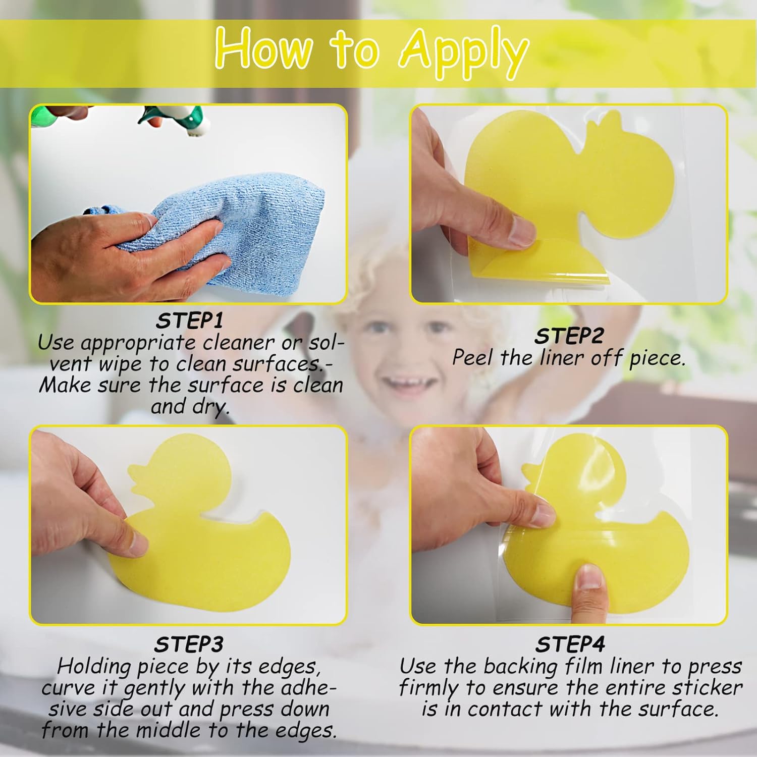 SX Cartoon Duck Tub Stickers - 12PCS Non-Slip Waterproof Floor Mats