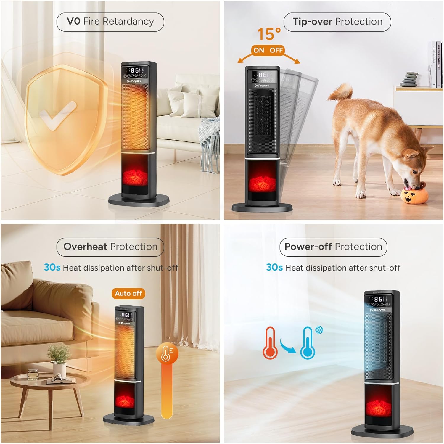 DRPREPARE 24 Electric Heater with 3D Flame and Remote Control