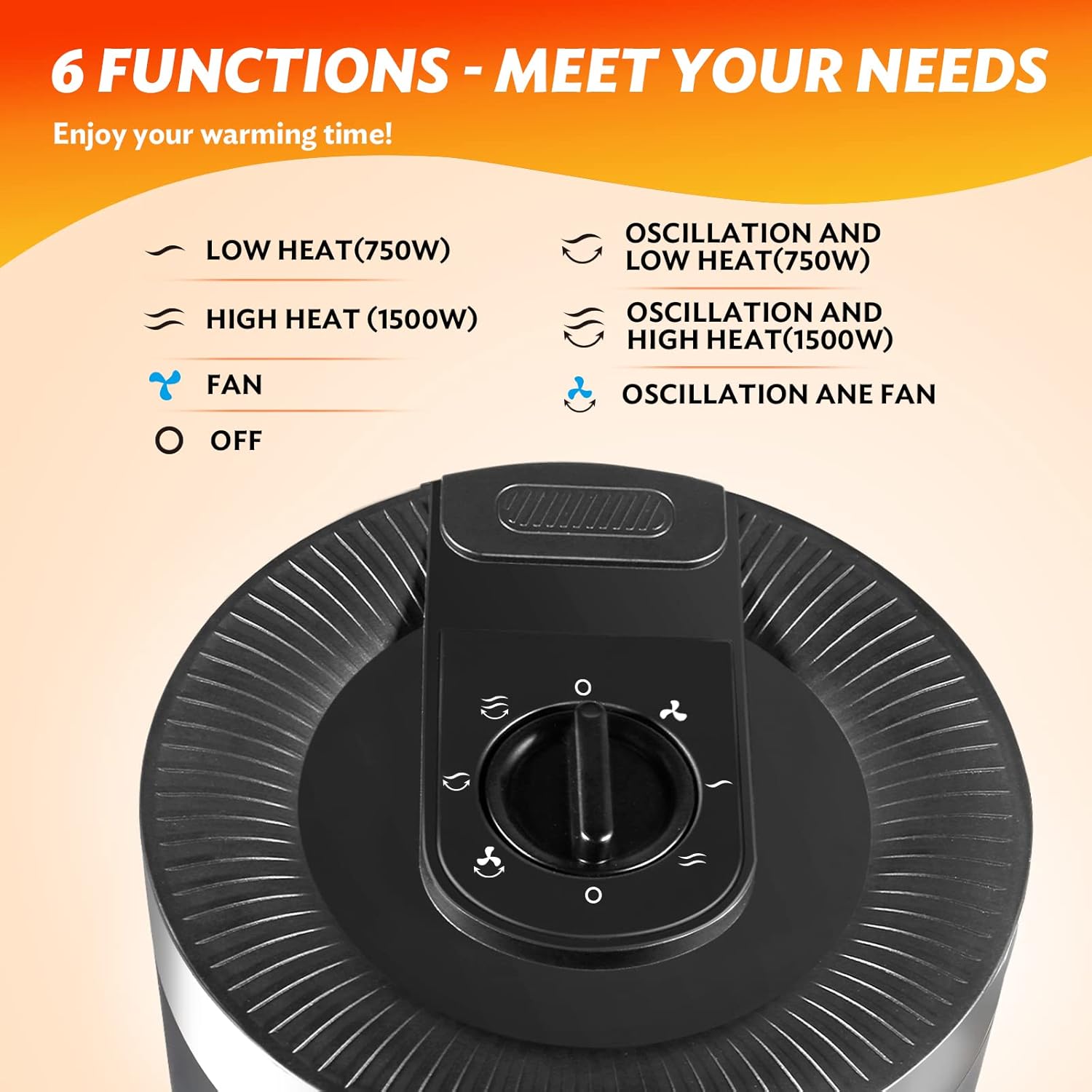 W-Dragon 750W 1500W PTC Ceramic Space Heater with 6 Modes
