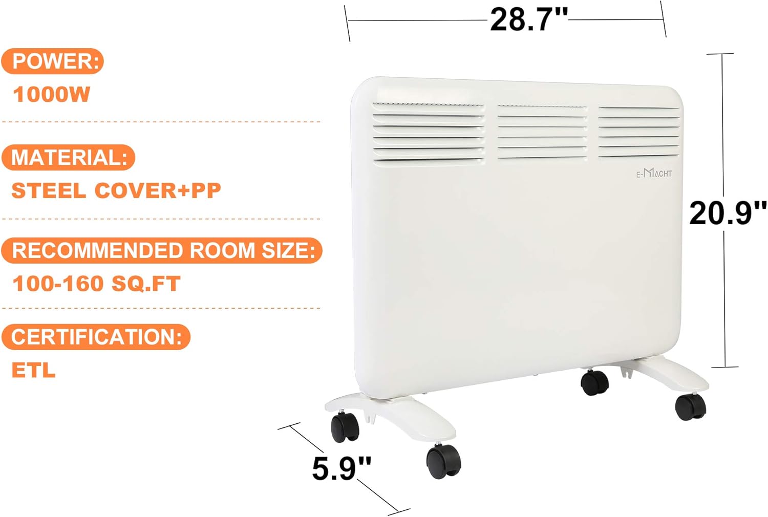 Vilobos Electric Heater with Quiet Operation and Adjustable Thermostat