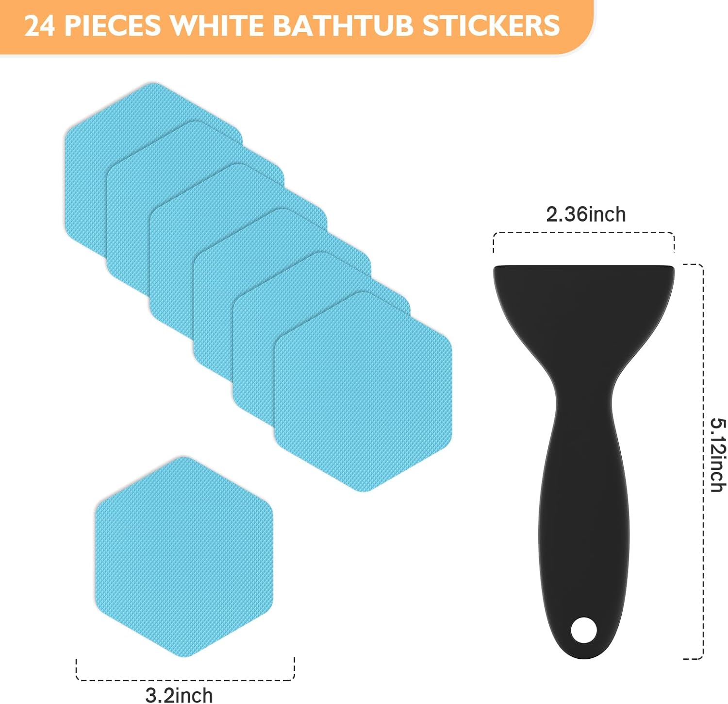 Non Slip Bathtub Stickers with Scraper 24PCS Blue
