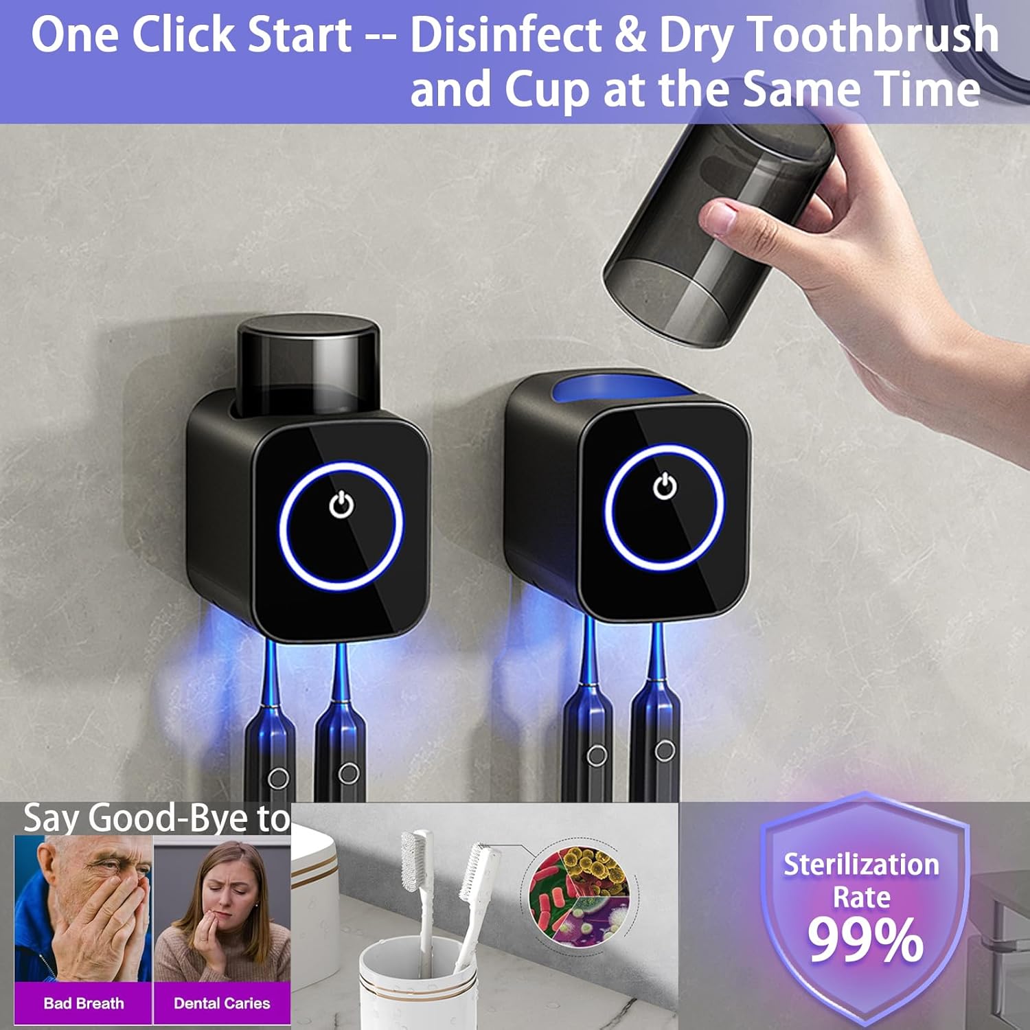 Wekity Wall Mounted Toothbrush Holder with Solar Charging