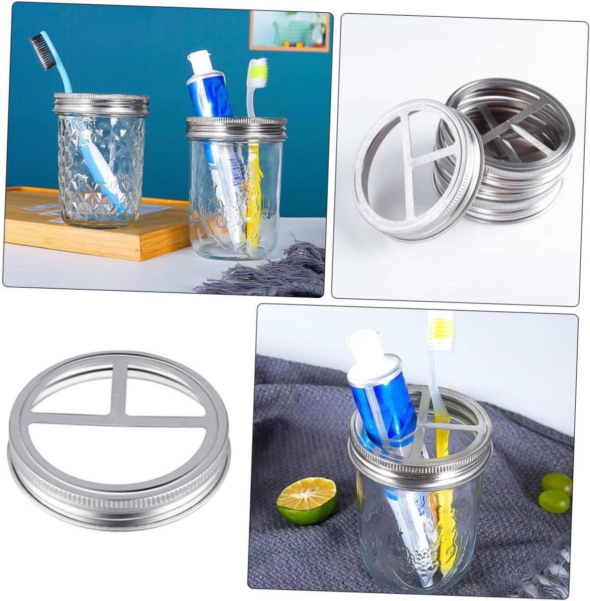 PERSELOSO 5Pcs Wide Mouth Jar Toothbrush Holder Lids