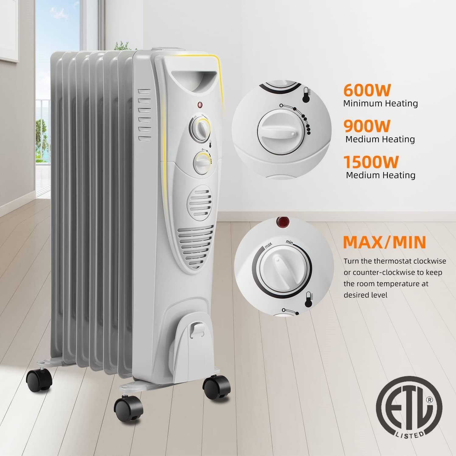 RWFLAME Oil Filled Radiator Heater 27 Grey