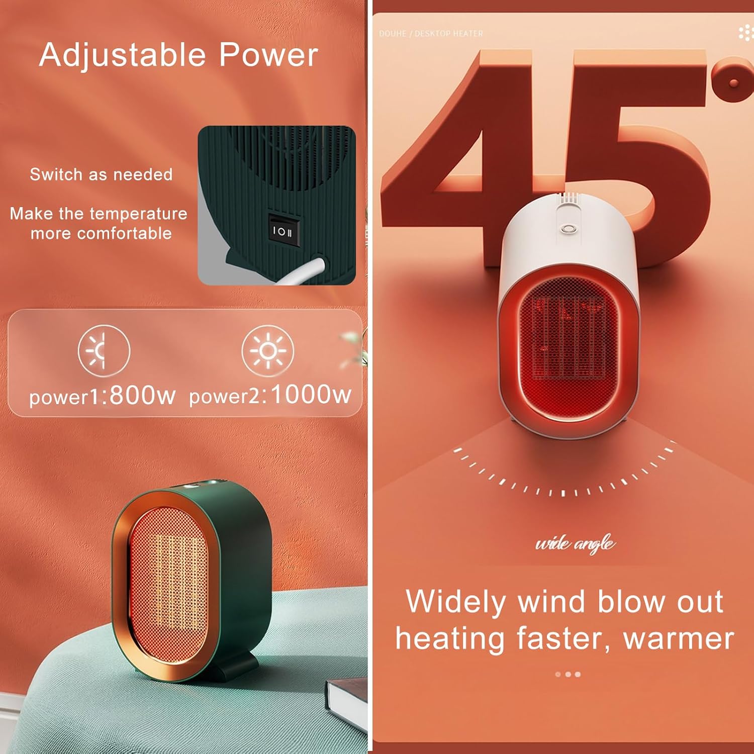 1200W Electric Space Heater with Fan for Bedroom Office Use
