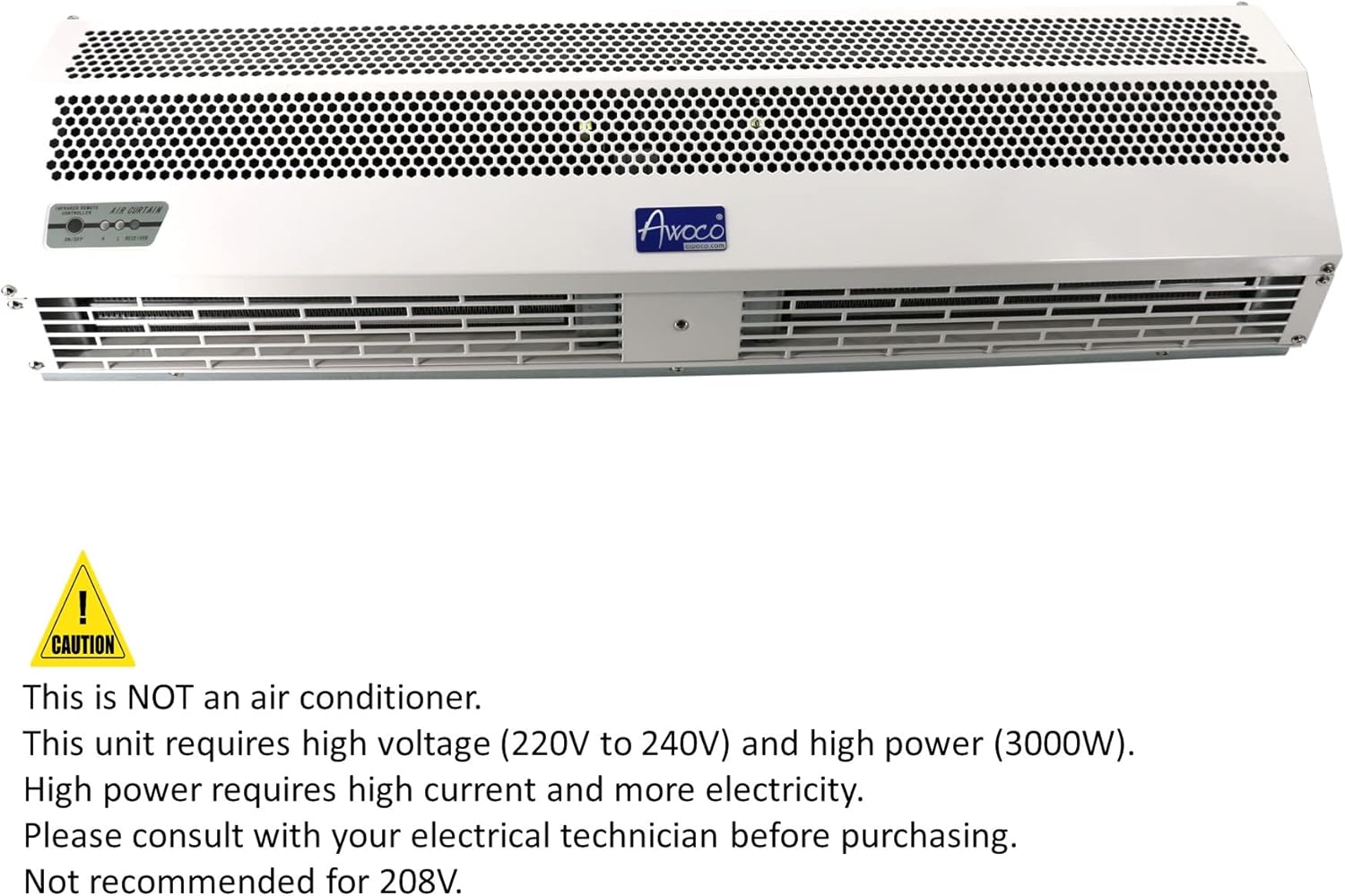 Awoco 40 Inch Heated Air Curtain with 2 Speeds and Remote Control
