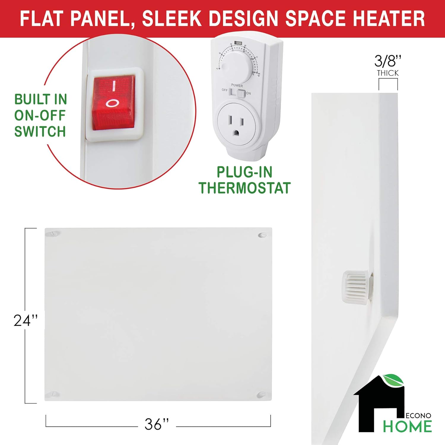 EconoHome Wall Mount Space Heater Panel with Thermostat