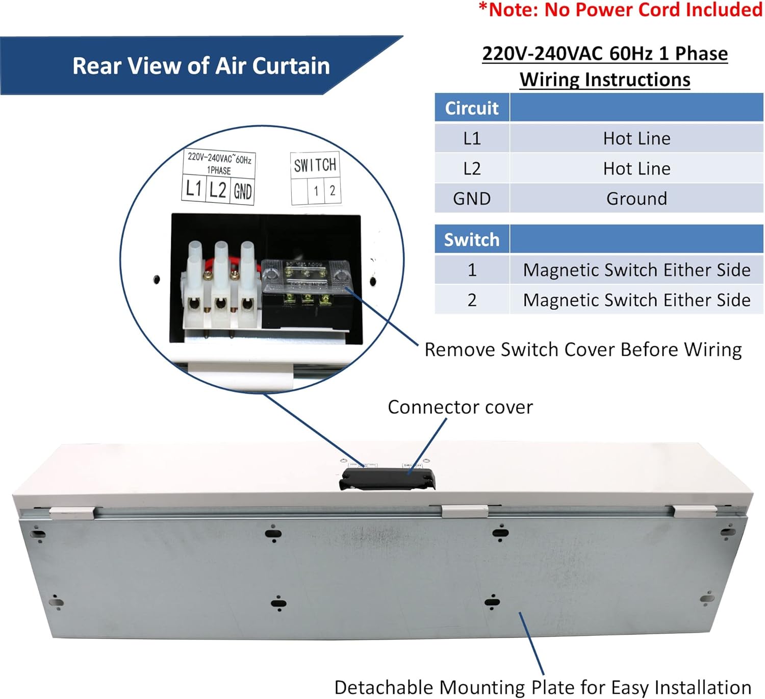 Awoco 40 Inch Heated Air Curtain with 2 Speeds and Remote Control