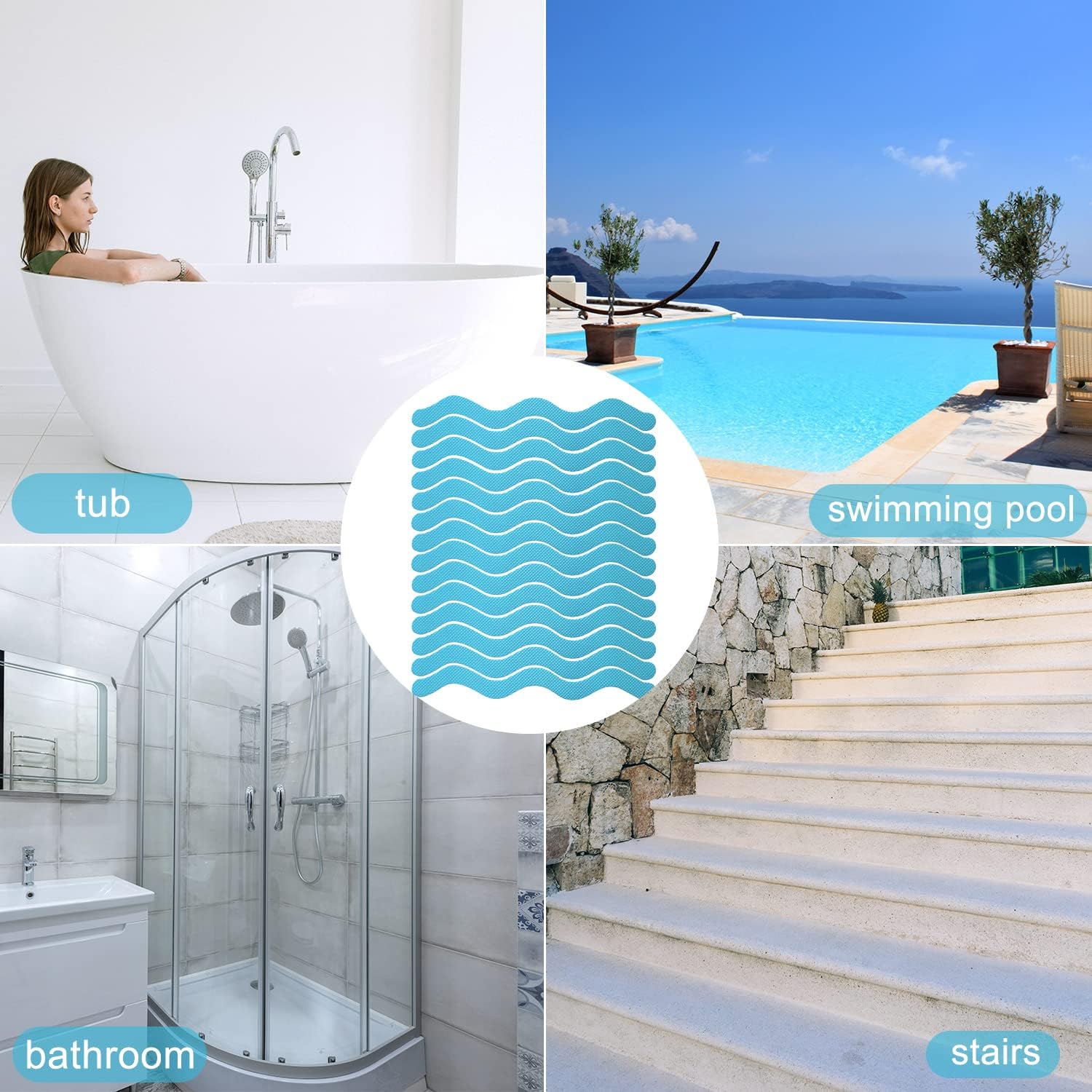 Ding Xi Bathroom Tub Anti-Slip Stickers 24 Pack Blue