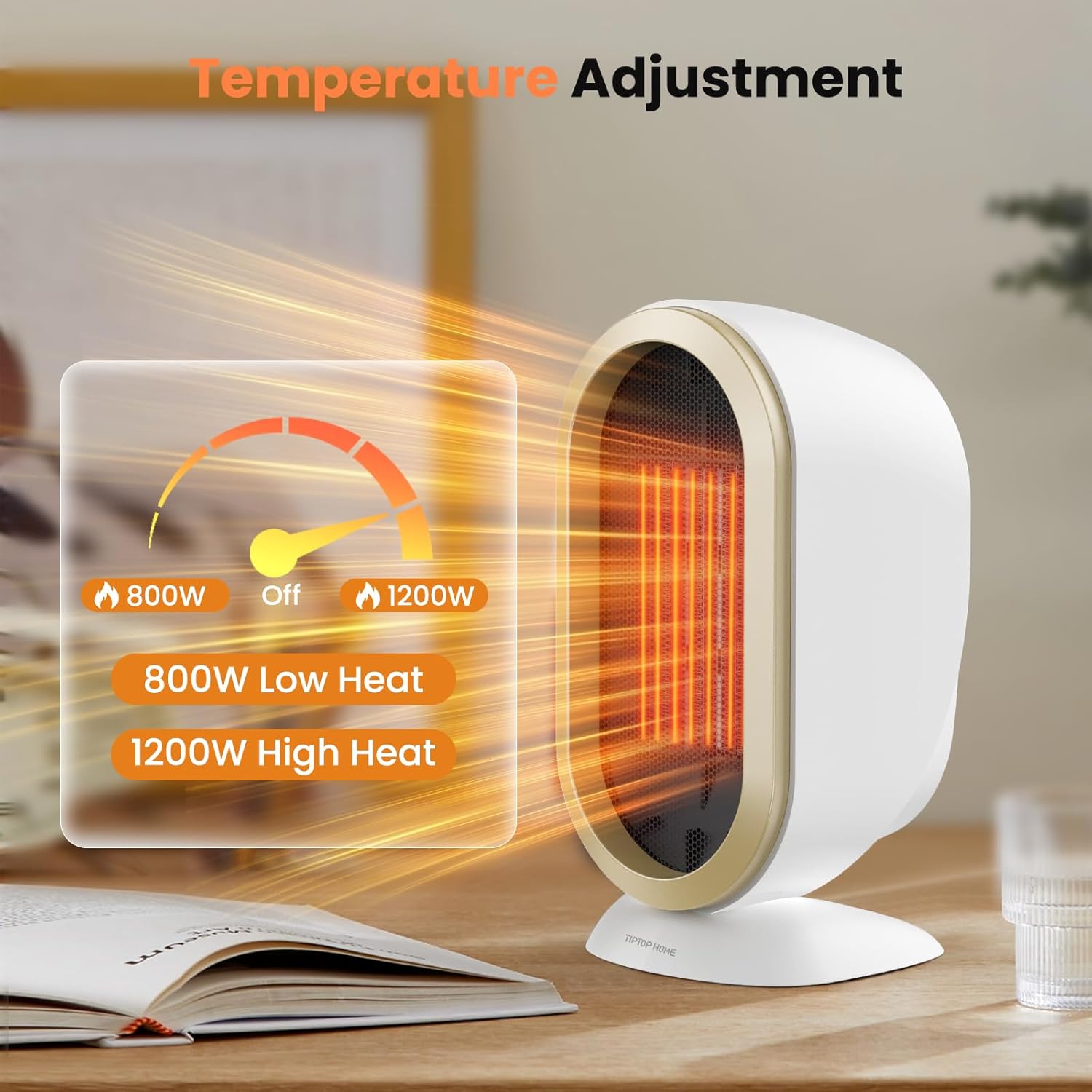 Tiptop Home Electric Space Heater with PTC Ceramic Fast Heating and Safety