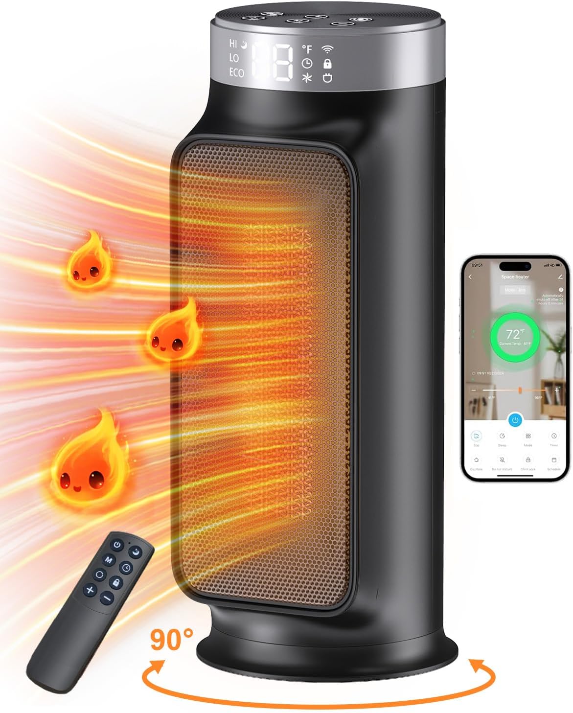 Warmmama Smart Wifi Space Heater with Remote and Eco Mode