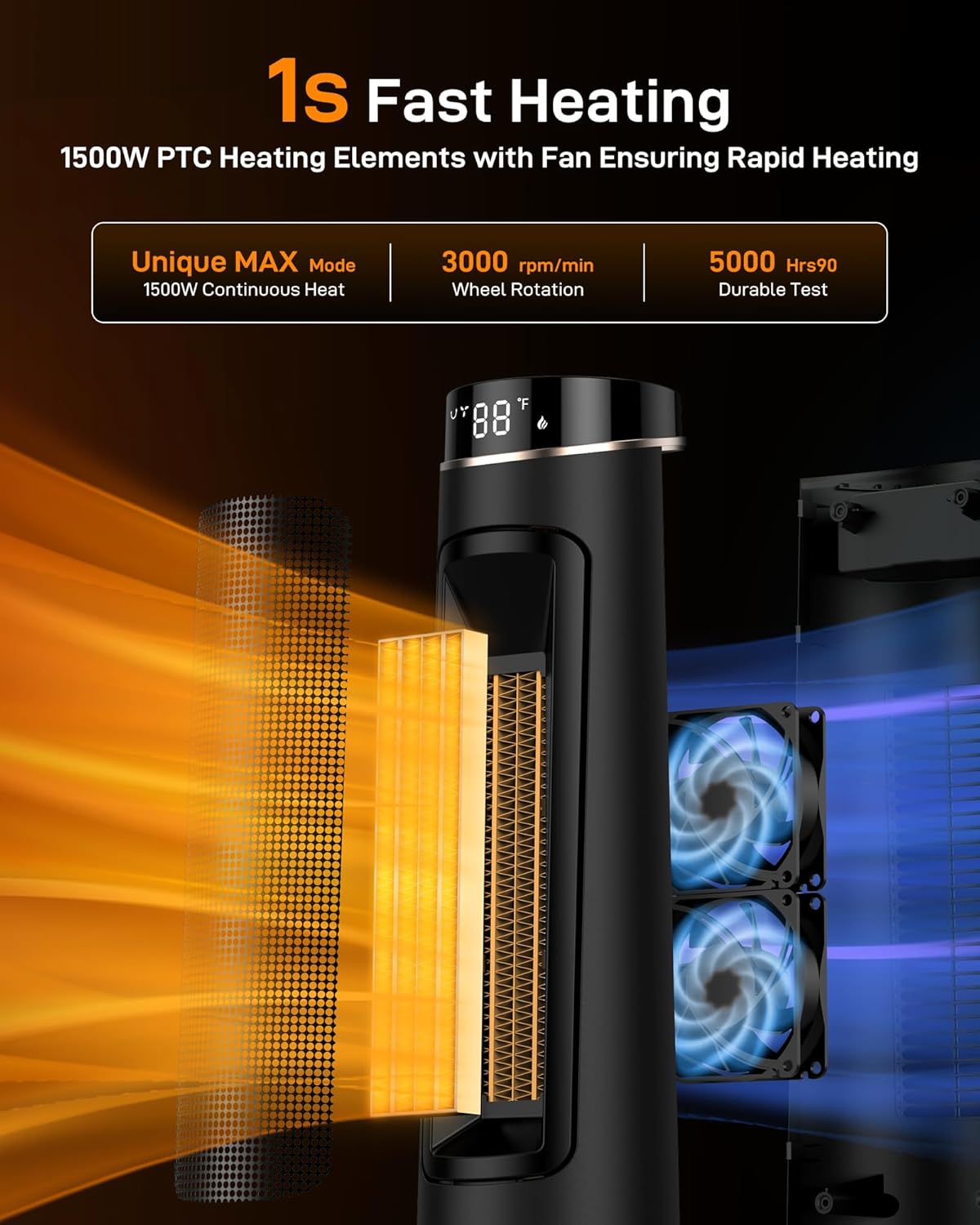 Domenow 31 Tower Space Heater 1500W Fast Heating Timer Remote Control