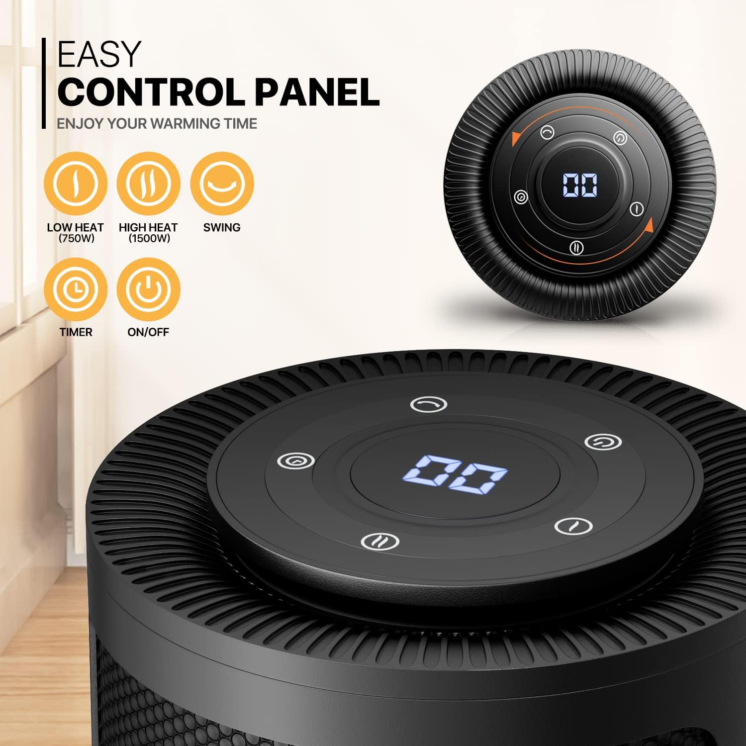 MoNiBloom 3-Mode Electric Space Heater with Safety Features and Remote Control