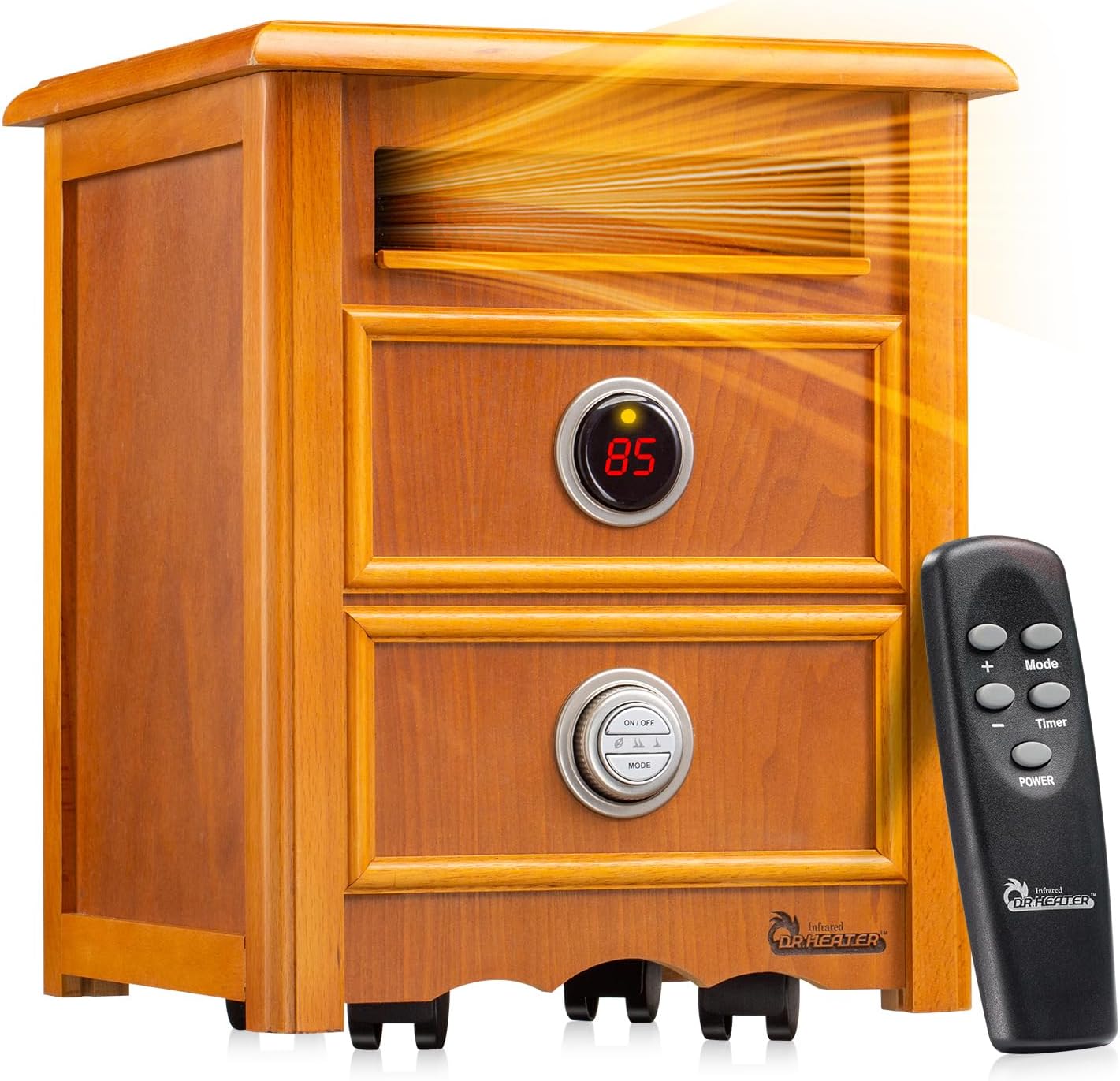 Dr Infrared Heater DR999 1500W Dual Heat Nightstand Cherry