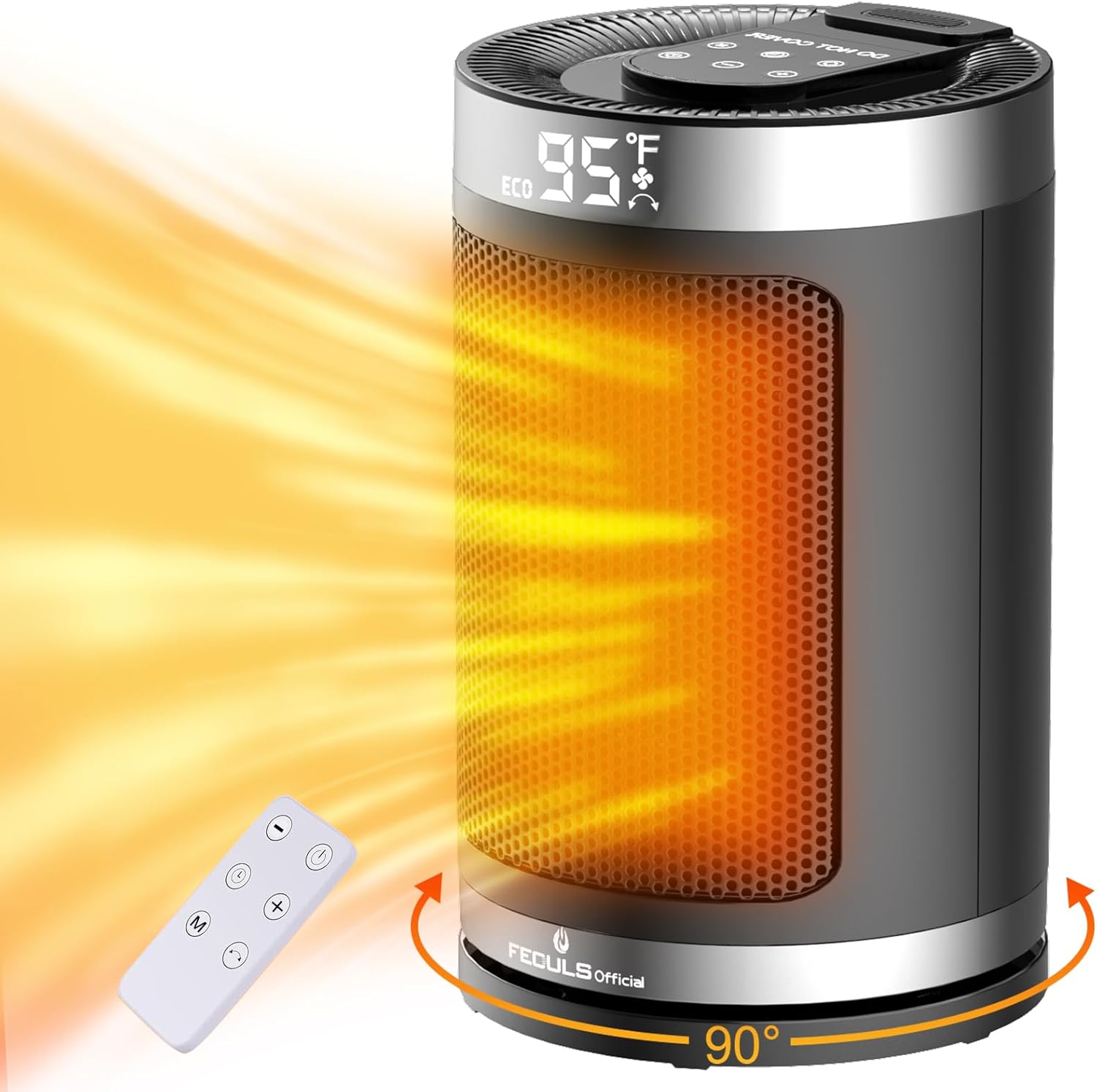 Feculs Official 1500W PTC Ceramic Space Heater with Remote and 12h Timer