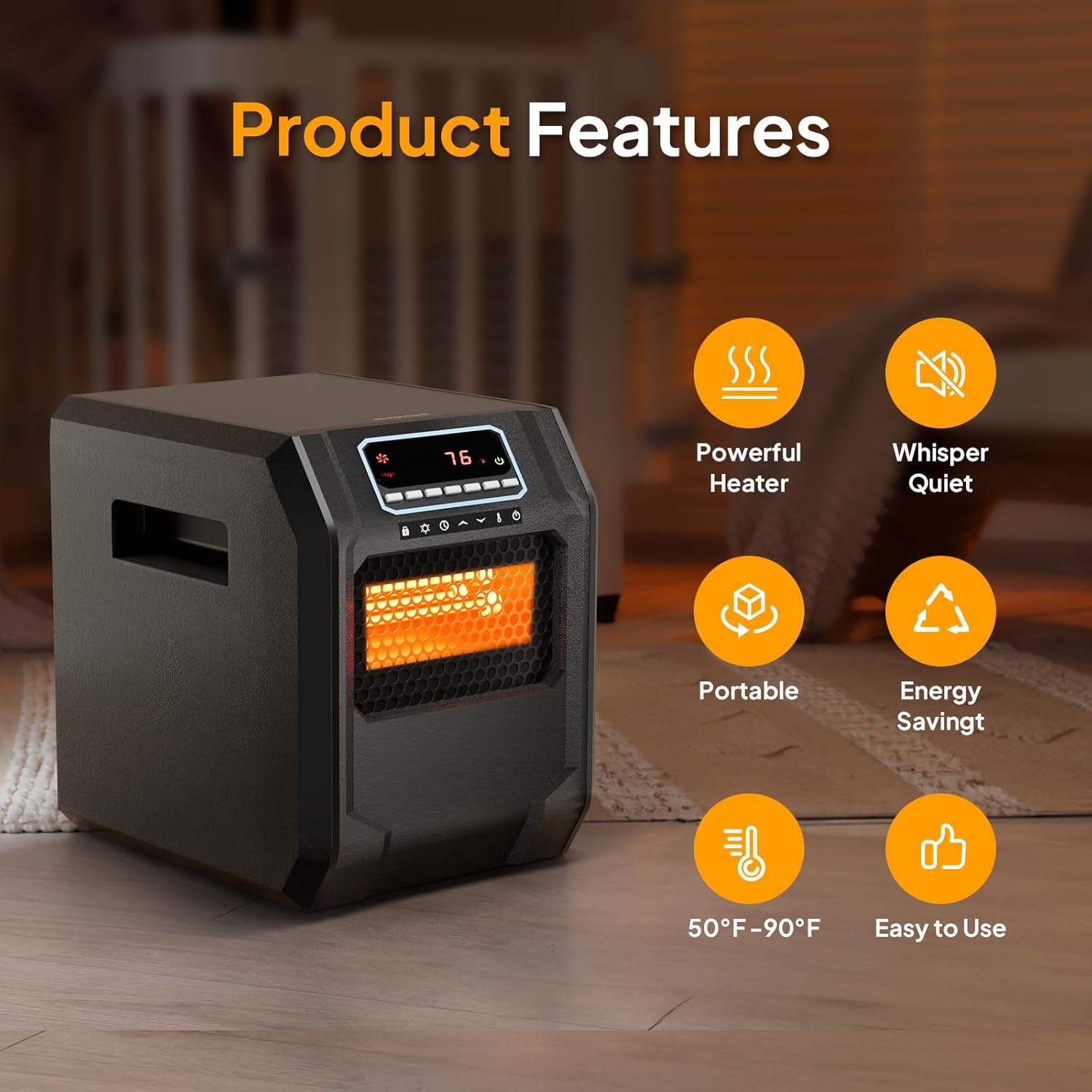 ZOKOP 750W 1500W Infrared Space Heater with Remote Control