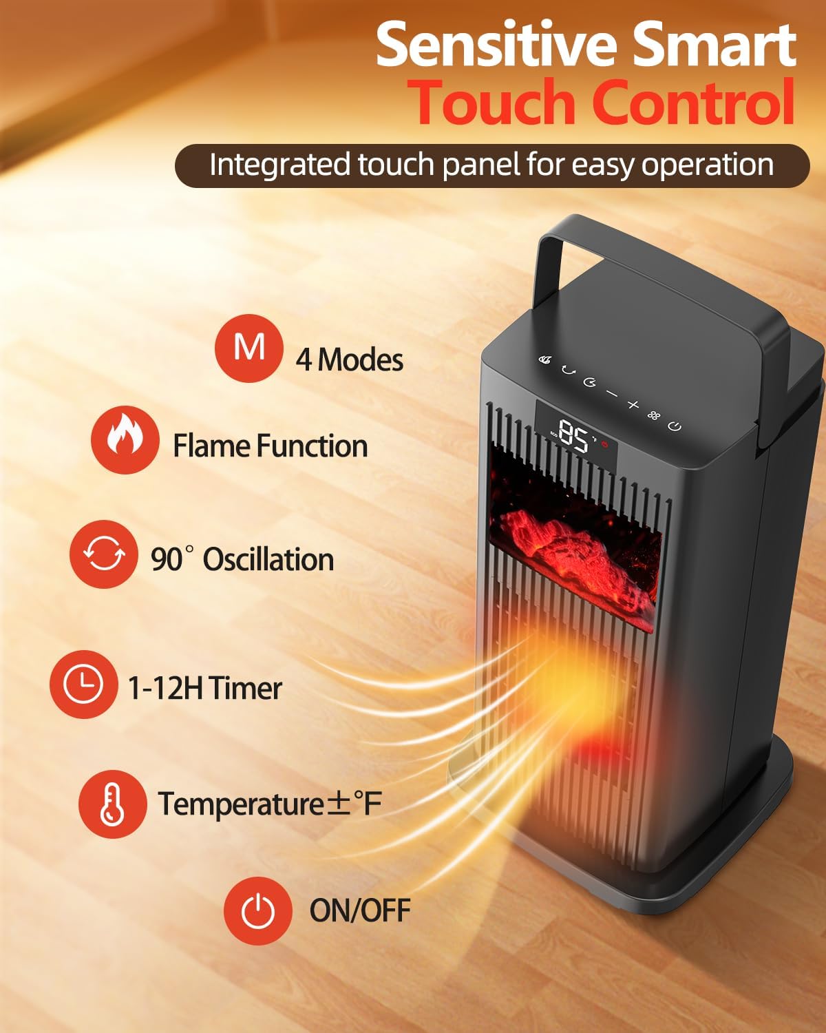 KNKA 1500W Electric Space Heater with 90 Oscillation and Thermostat
